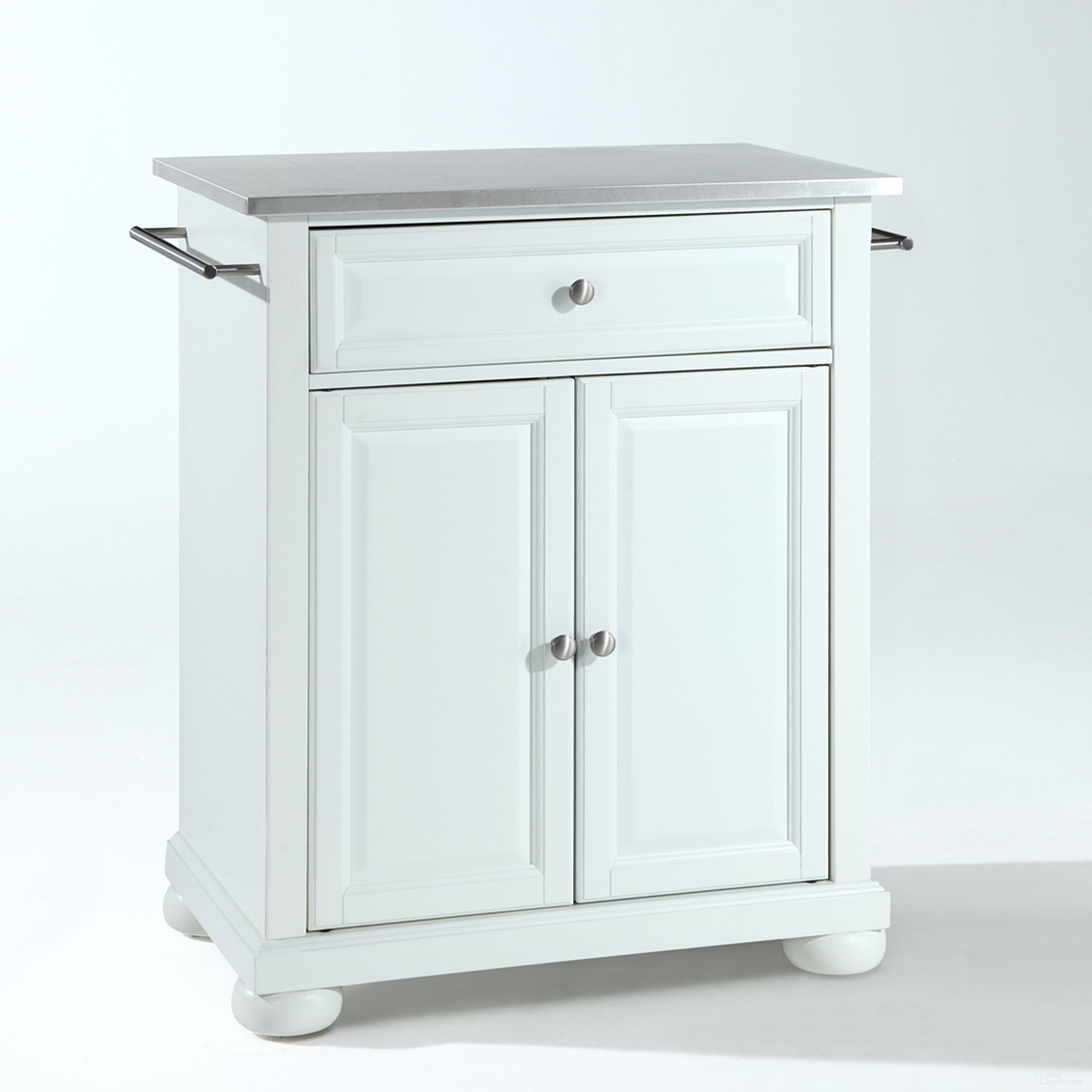 Alexandria Stainless Steel Top Portable Kitchen Island/Cart In White