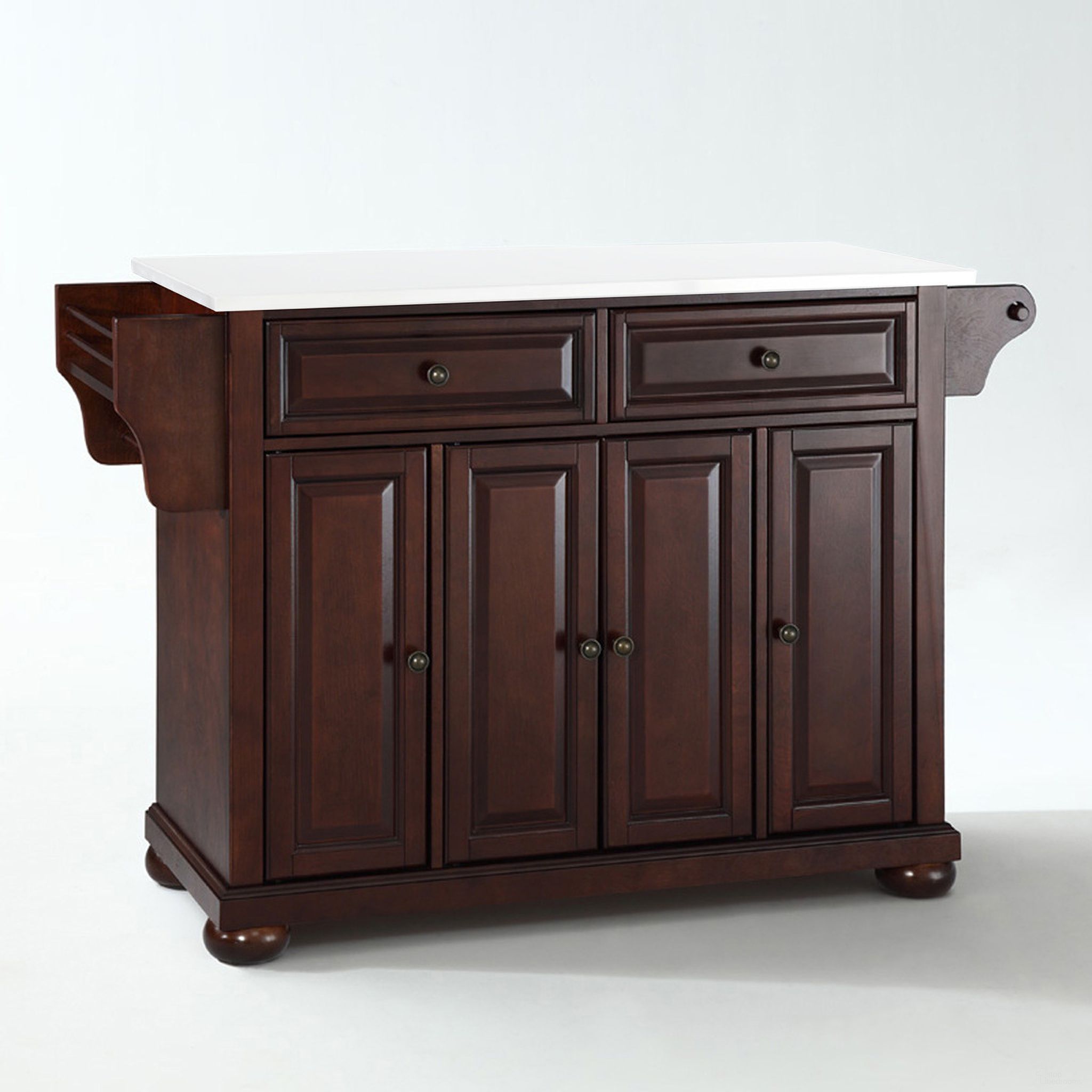 The appearance of Alexandria Stone Top Full Size Kitchen Island/Cart In Mahogany and White designed by Crosley Brands in the traditional interior design. This mahogany and white piece of furniture was selected by 1StopBedrooms from Alexandria Collection to add a touch of cosiness and style into your home. Sku: CF3001-MA;CF0301-WH;CF0101-MA. Material: Solid Granite.