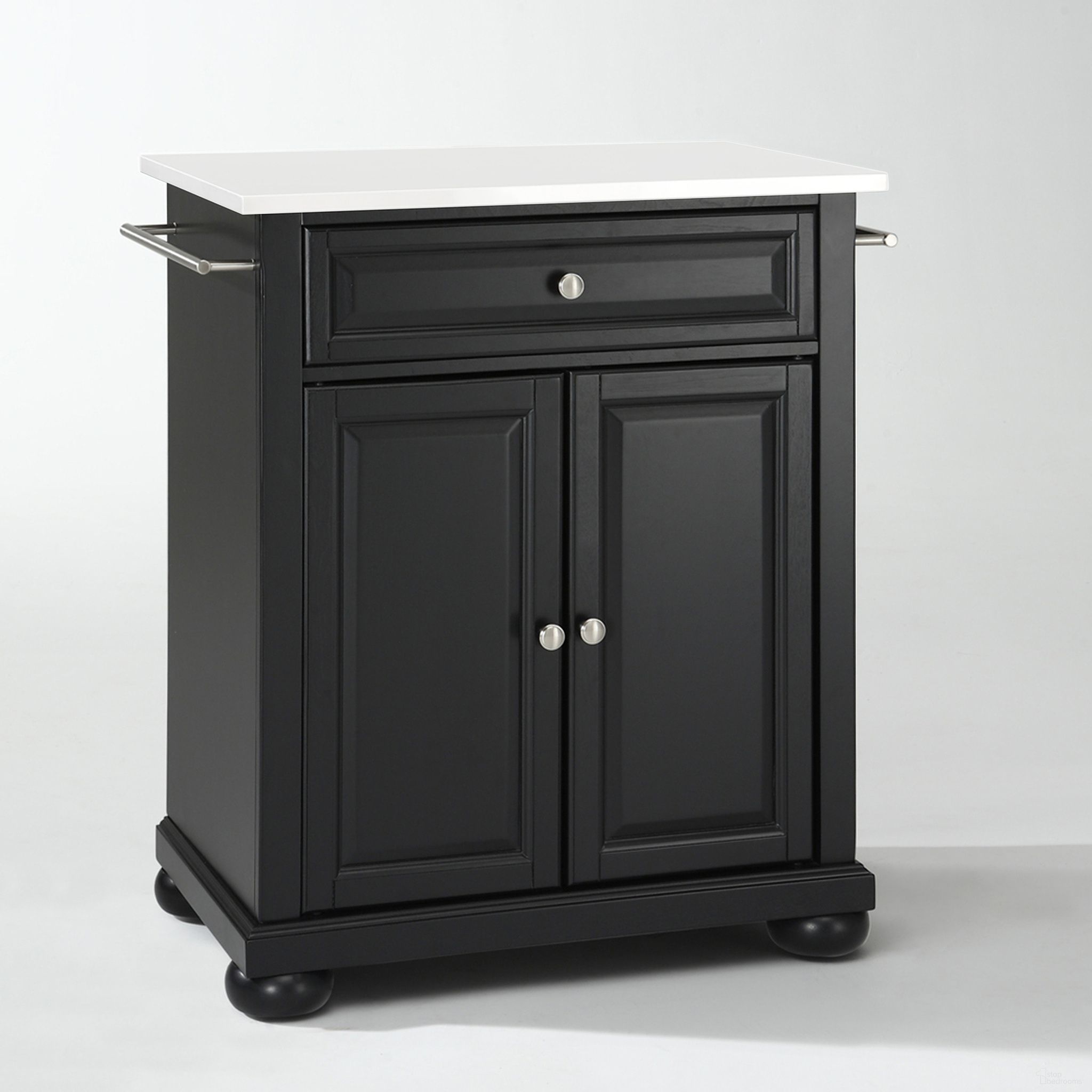 The appearance of Alexandria Stone Top Portable Kitchen Island/Cart In Black and White designed by Crosley Brands in the traditional interior design. This black and white piece of furniture was selected by 1StopBedrooms from Alexandria Collection to add a touch of cosiness and style into your home. Sku: CF3002-BK;CF0401-WH;CF0101-BK. Material: Solid Granite.