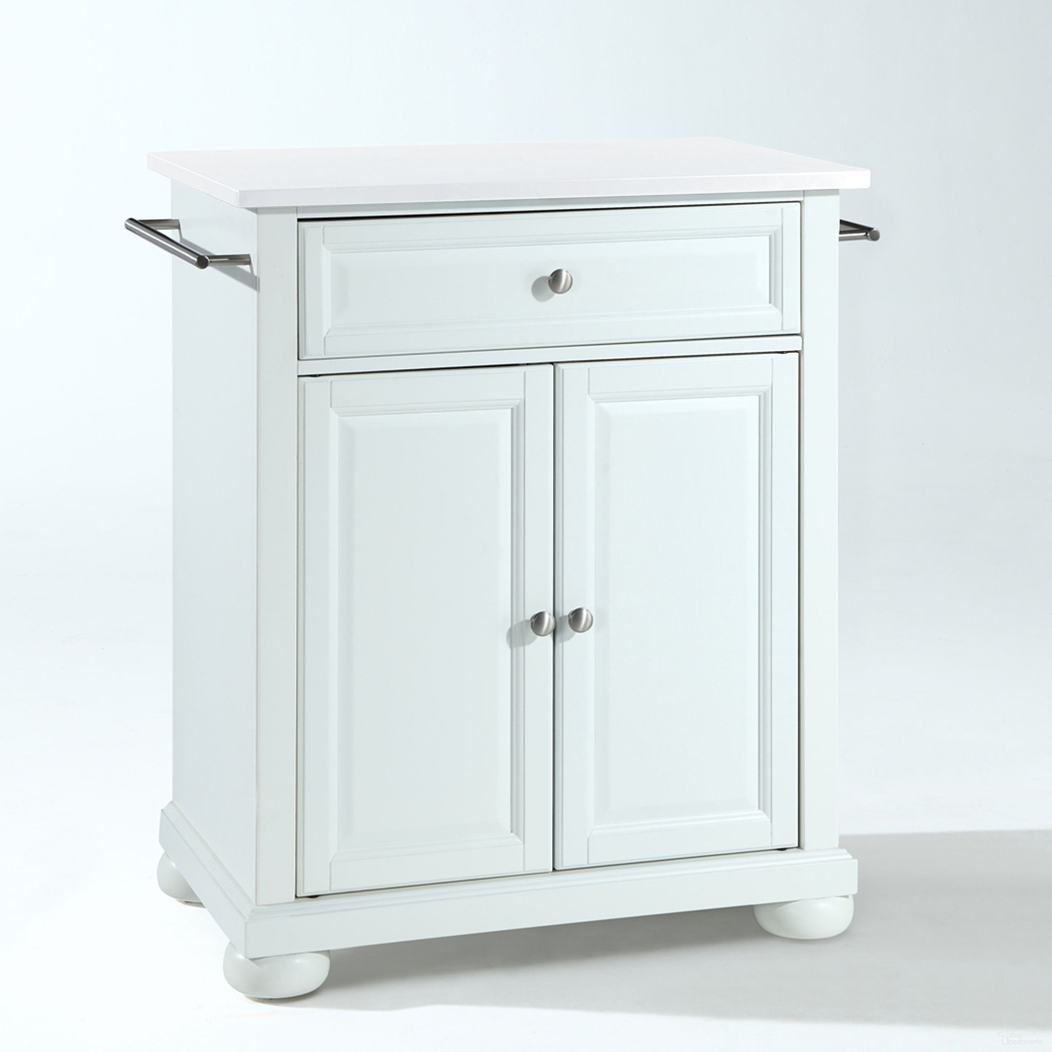 Alexandria Stone Top Portable Kitchen Island/Cart In White