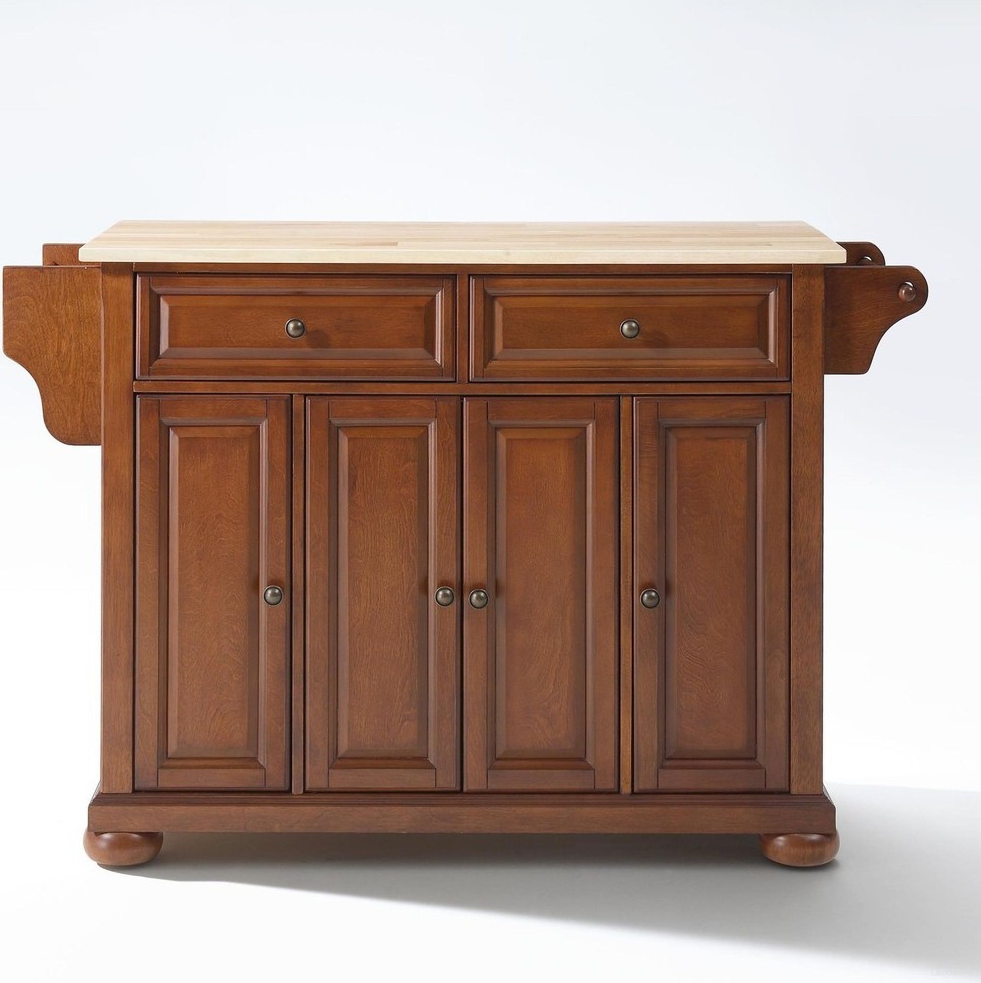 The appearance of Alexandria Wood Top Full Size Kitchen Island/Cart In Cherry and Natural designed by Crosley Brands in the traditional interior design. This cherry and natural piece of furniture was selected by 1StopBedrooms from Alexandria Collection to add a touch of cosiness and style into your home. Sku: CF3001-CH;CF0303-NA;CF0101-CH. Material: Solid Hardwood.
