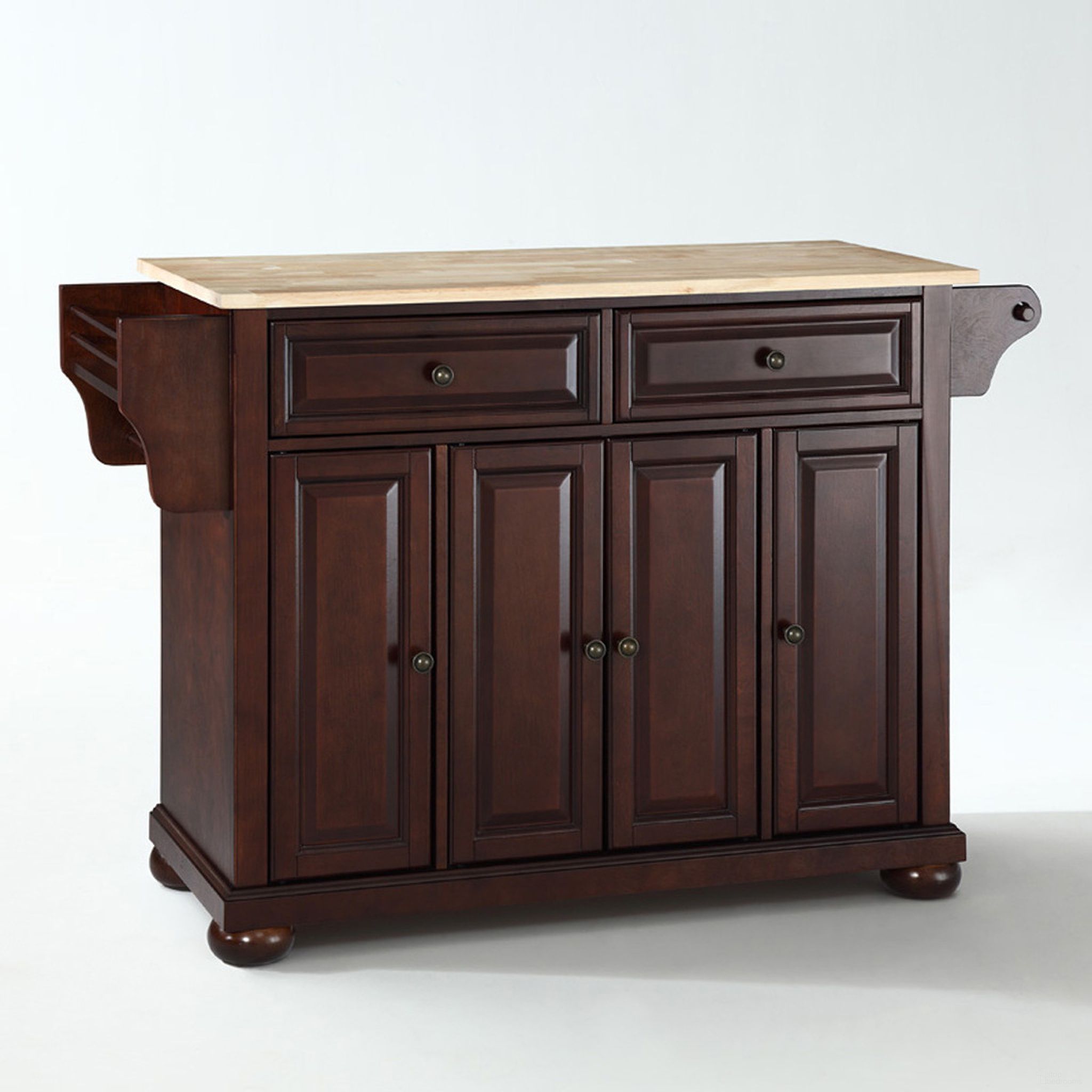 Alexandria Wood Top Full Size Kitchen Island/Cart In Mahogany and Natural