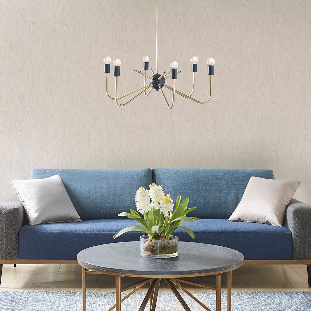 The appearance of Alexis 6-Light Metal Chandelier In Black designed by Olliix in the modern / contemporary interior design. This antique brass/black piece of furniture was selected by 1StopBedrooms from Alexis Collection to add a touch of cosiness and style into your home. Sku: FB150-1162. Material: Iron.