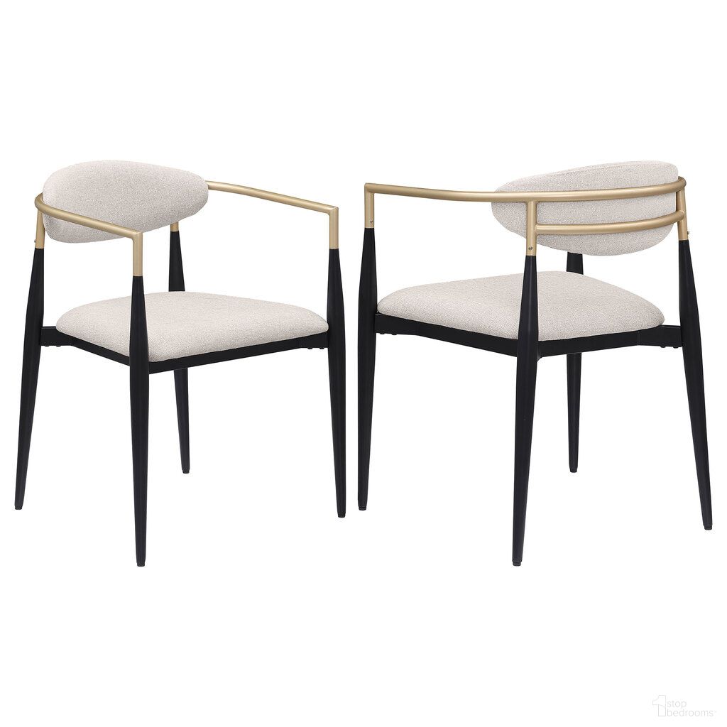The appearance of Alexis Fabric Upholstered Dining Arm Chair Set of 2 In Beige designed by Coaster in the modern / contemporary interior design. This beige piece of furniture  was selected by 1StopBedrooms from Alexis Collection to add a touch of cosiness and style into your home. Sku: 182692. Material: Polyester. Chair Type: Arm Chair.