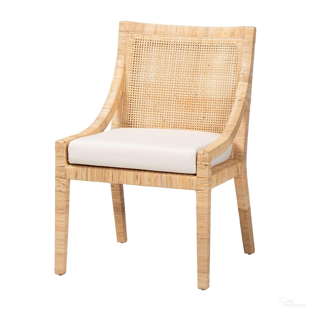 Alexis Handwoven Rattan Dining Chair with Cushion In Light Honey