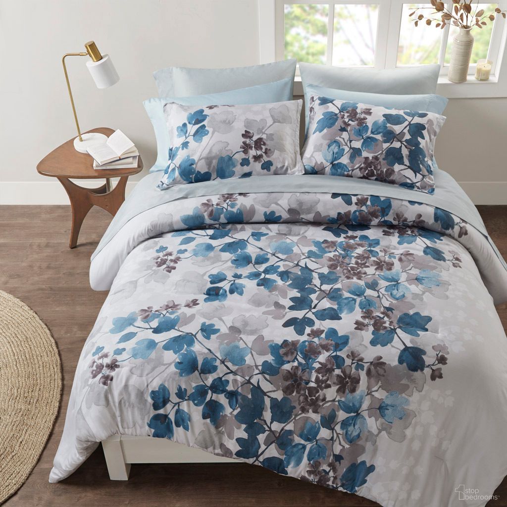 Alexis 9 Piece King Comforter Set with Bed Sheets In Blue