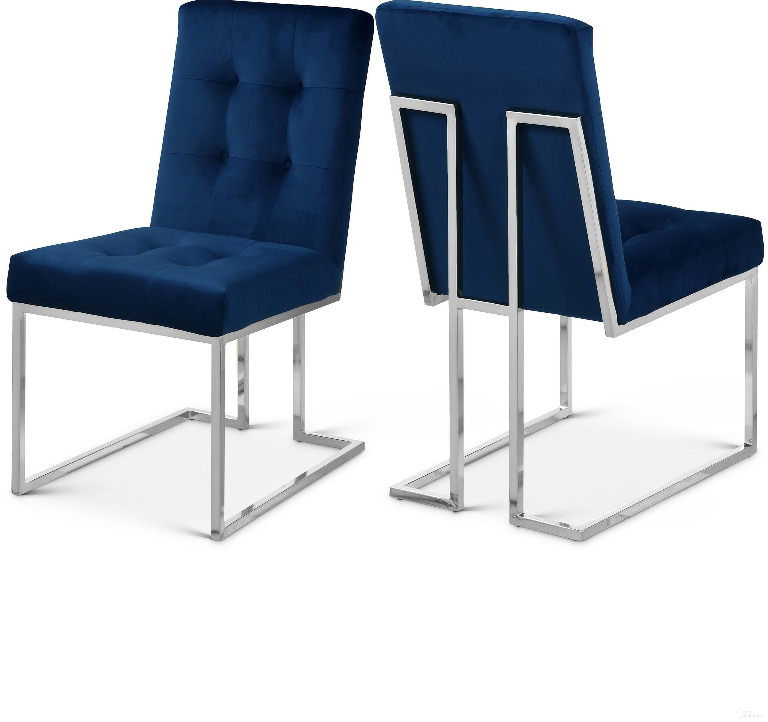 Alexis Velvet Dining Chair Set of 2 In Navy