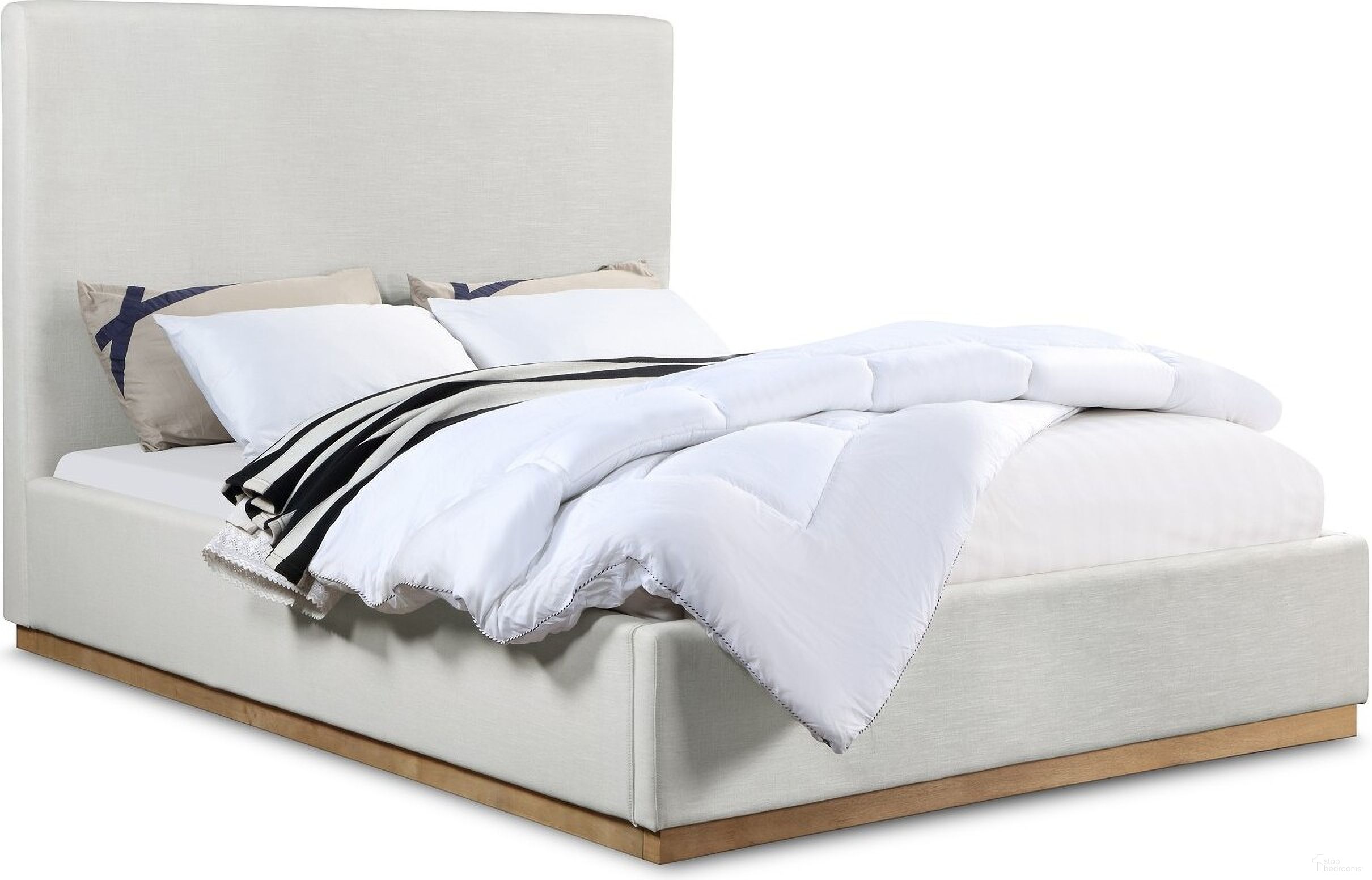 Alfie Linen Textured Fabric King Bed In Cream