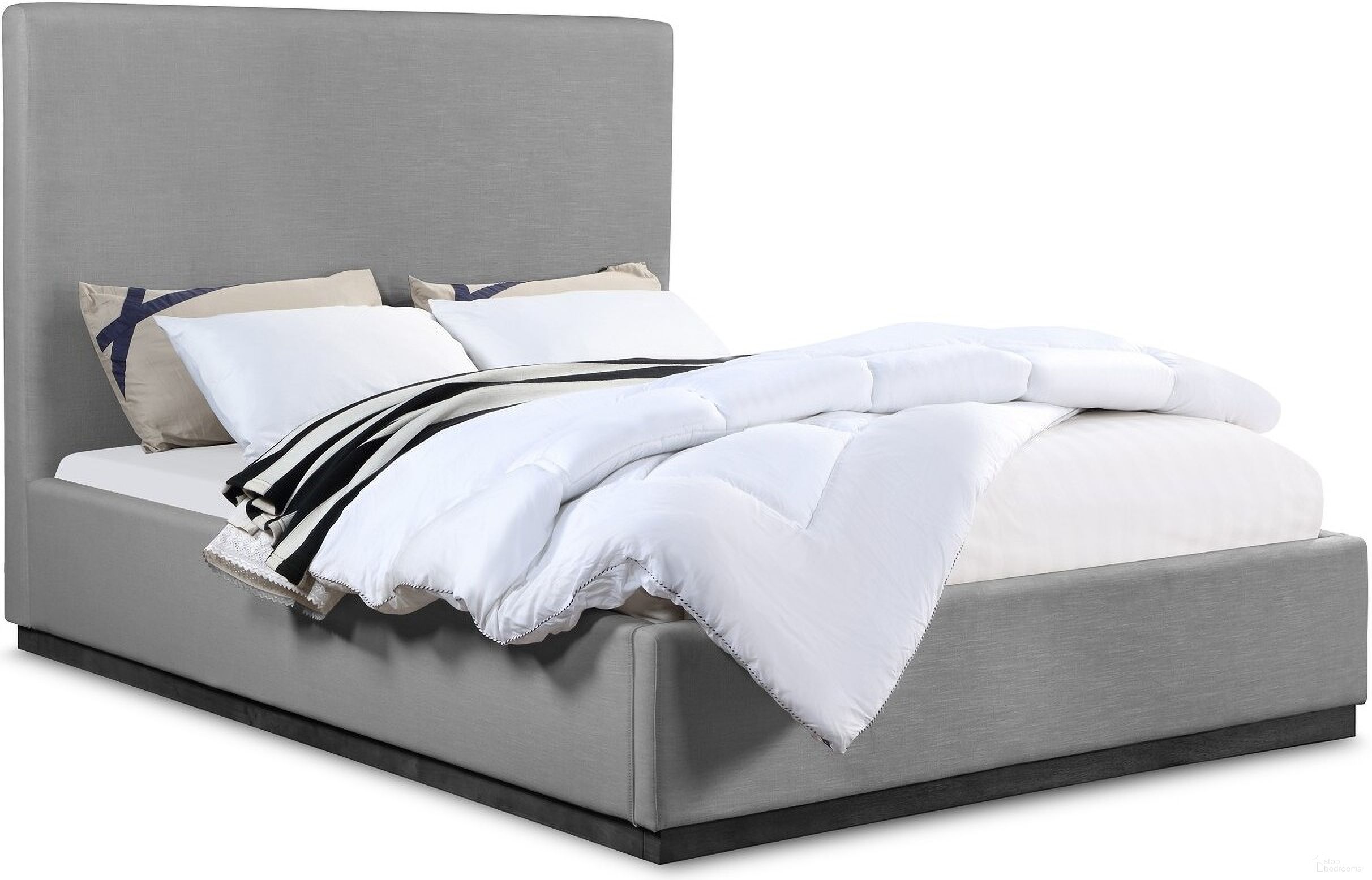 Alfie Textured Fabric Full Bed In Grey Linen