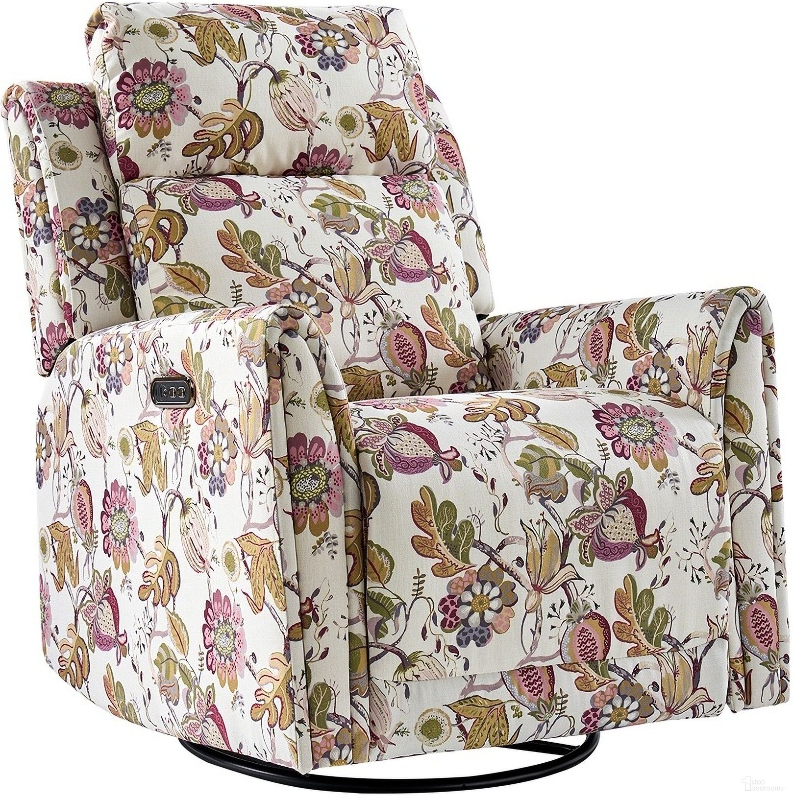 The appearance of Alfons Swivel And Rocker Power Recliner With Headrest In Flower designed by Karat Home in the modern / contemporary interior design. This flower piece of furniture was selected by 1StopBedrooms from Alfons Collection to add a touch of cosiness and style into your home. Sku: RCXR1348D-FLW. Material: Print Linen Look Fabric.