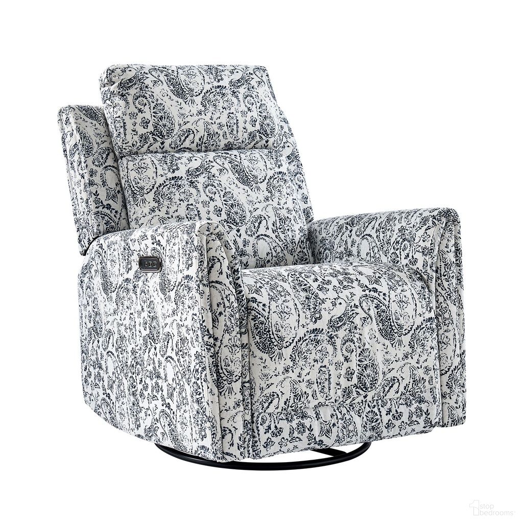 Alfons Swivel And Rocker Power Recliner With Headrest In Navy