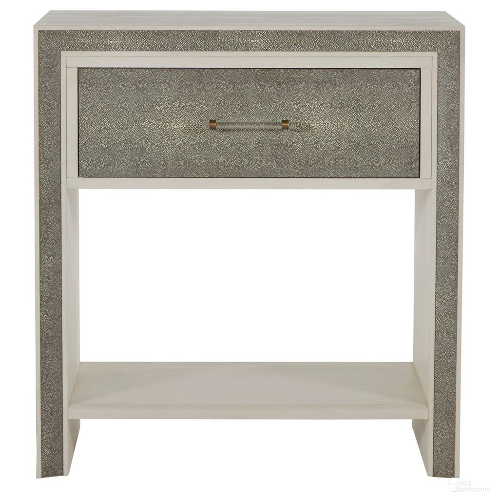 The appearance of Alford Nightstand In Cerused White and Shagreen designed by Gabby in the transitional interior design. This cerused white/shagreen piece of furniture was selected by 1StopBedrooms from Alford Collection to add a touch of cosiness and style into your home. Sku: SCH-167060. Material: Mindi Veneer.