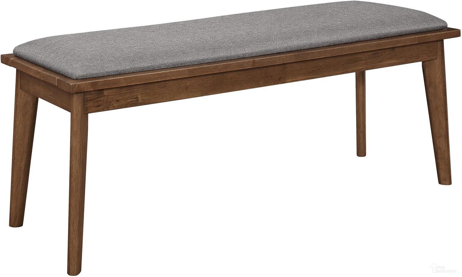 The appearance of Alfredo Upholstered Dining Bench Grey and Natural Walnut designed by Coaster in the transitional interior design. This natural walnut piece of furniture  was selected by 1StopBedrooms from Alfredo Collection to add a touch of cosiness and style into your home. Sku: 108083. Material: Wood.