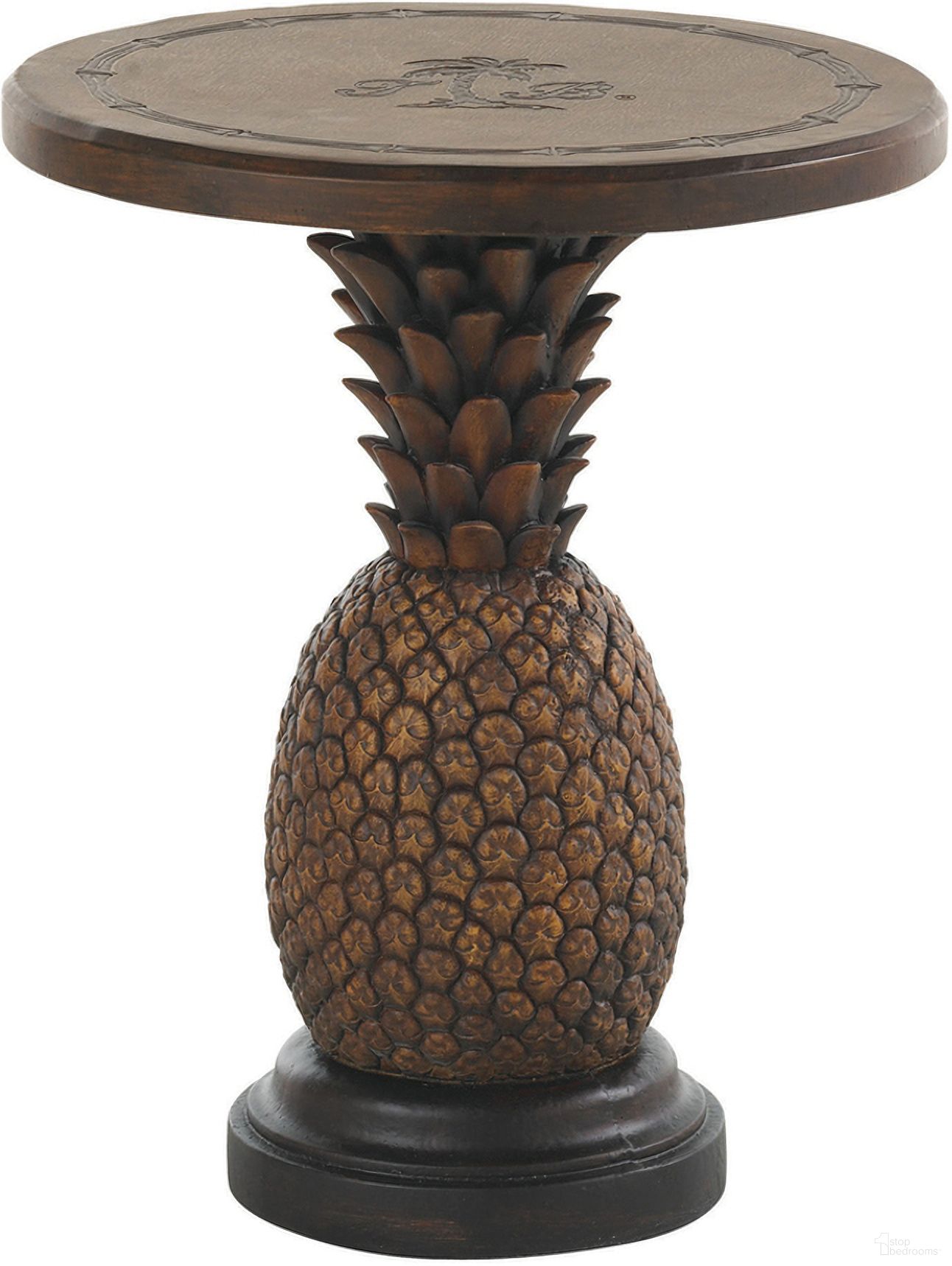 The appearance of Alfresco Living Pineapple Table In Sienna designed by Tommy Bahama in the modern / contemporary interior design. This sienna piece of furniture  was selected by 1StopBedrooms from Alfresco Living Collection to add a touch of cosiness and style into your home. Sku: 3100-200. Table Top Shape: Round. Material: Wood.