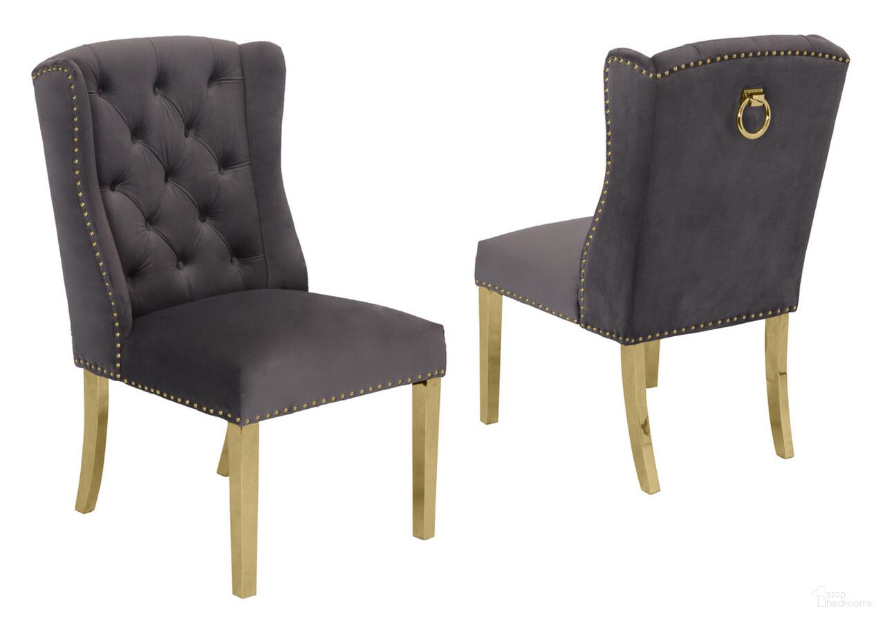 The appearance of Ali Double Tufted Side Chairs Set of 2 In Gray Velvet and Gold Stainless Steel Legs designed by Best Quality Furniture in the transitional interior design. This gray and gold piece of furniture was selected by 1StopBedrooms from Ali Collection to add a touch of cosiness and style into your home. Sku: SC120. Material: Stainless Steel. Chair Type: Side Chair.