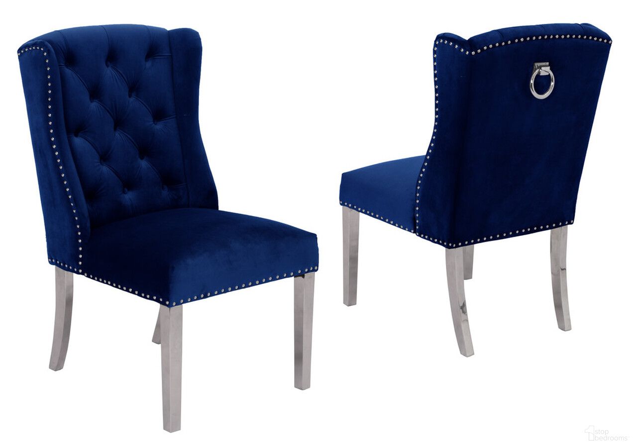 The appearance of Ali Double Tufted Side Chairs Set of 2 In Navy Blue Velvet and Silver Stainless Steel Legs designed by Best Quality Furniture in the transitional interior design. This navy blue and silver piece of furniture  was selected by 1StopBedrooms from Ali Collection to add a touch of cosiness and style into your home. Sku: SC125. Material: Stainless Steel. Chair Type: Side Chair.