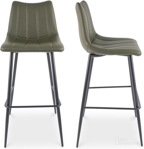 The appearance of Alibi Barstool In Green designed by Moes Home in the modern / contemporary interior design. This green piece of furniture  was selected by 1StopBedrooms from Alibi Collection to add a touch of cosiness and style into your home. Sku: UU-1003-27. Material: Leather.