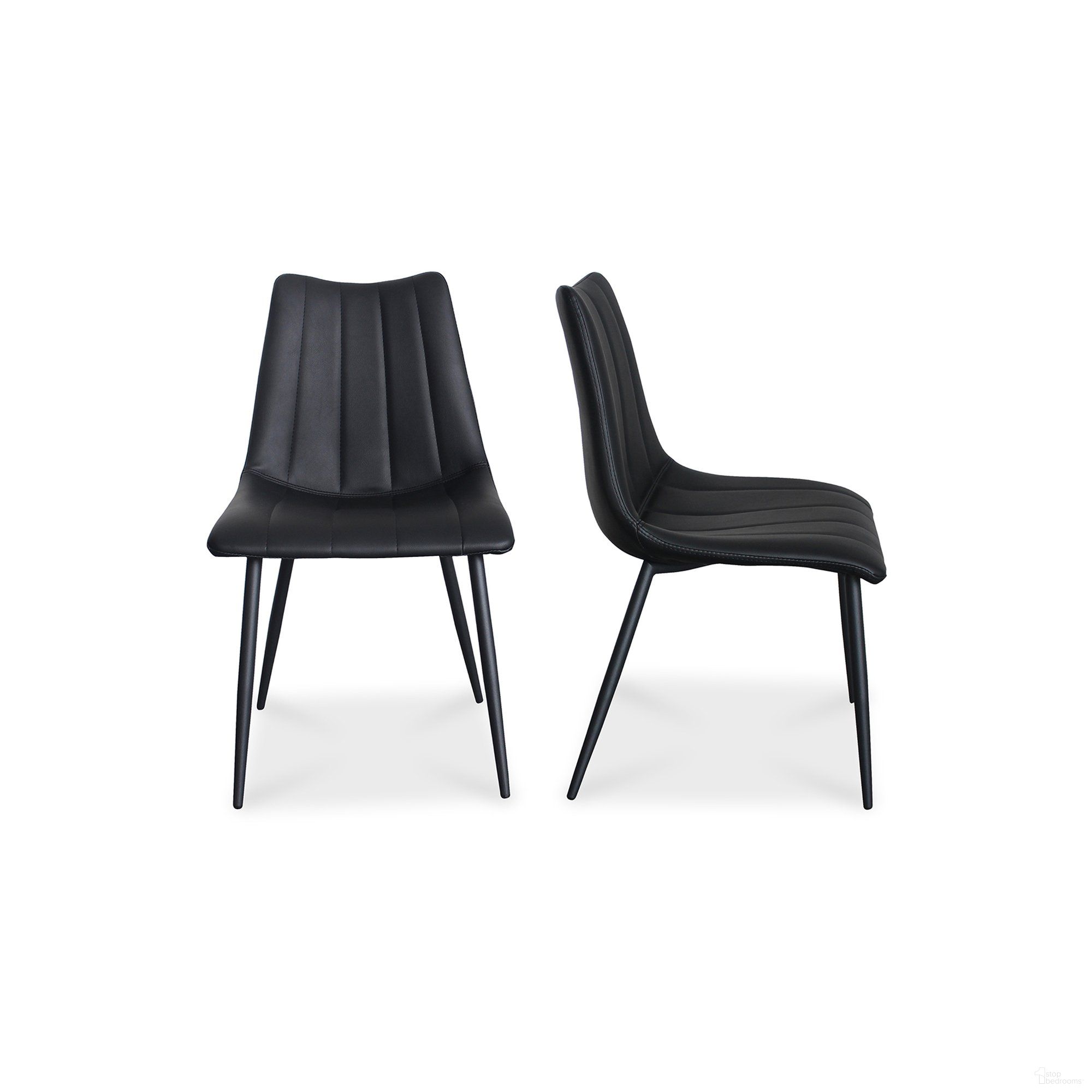 The appearance of Alibi Dining Chair In Matte Black designed by Moes Home in the modern / contemporary interior design. This black piece of furniture  was selected by 1StopBedrooms from Alibi Collection to add a touch of cosiness and style into your home. Sku: UU-1022-02. Material: Faux Leather. Chair Type: Side Chair.