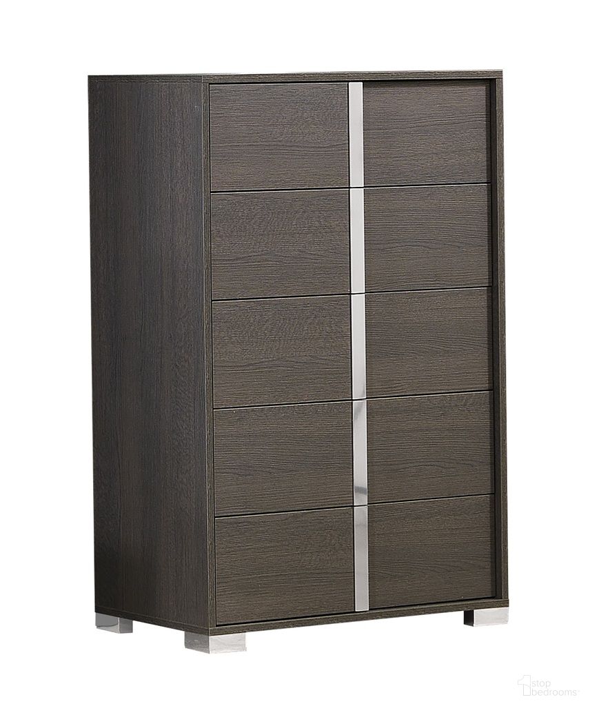 The appearance of Alice Matte Gray Chest designed by J&M in the modern / contemporary interior design. This matte piece of furniture  was selected by 1StopBedrooms from Alice Matte Gray Collection to add a touch of cosiness and style into your home. Sku: 15544-C. Material: Wood.