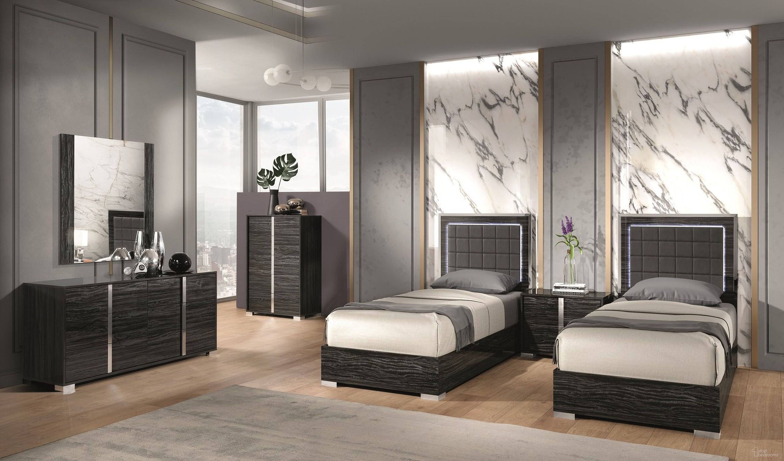 The appearance of Alice Youth Bedroom Set In Pattern Grey designed by J&M in the modern / contemporary interior design. This grey piece of furniture was selected by 1StopBedrooms from Alice Collection to add a touch of cosiness and style into your home. Sku: 15546-T;15546-NSL. Bed Type: Platform Bed. Material: Wood. Bed Size: Twin.