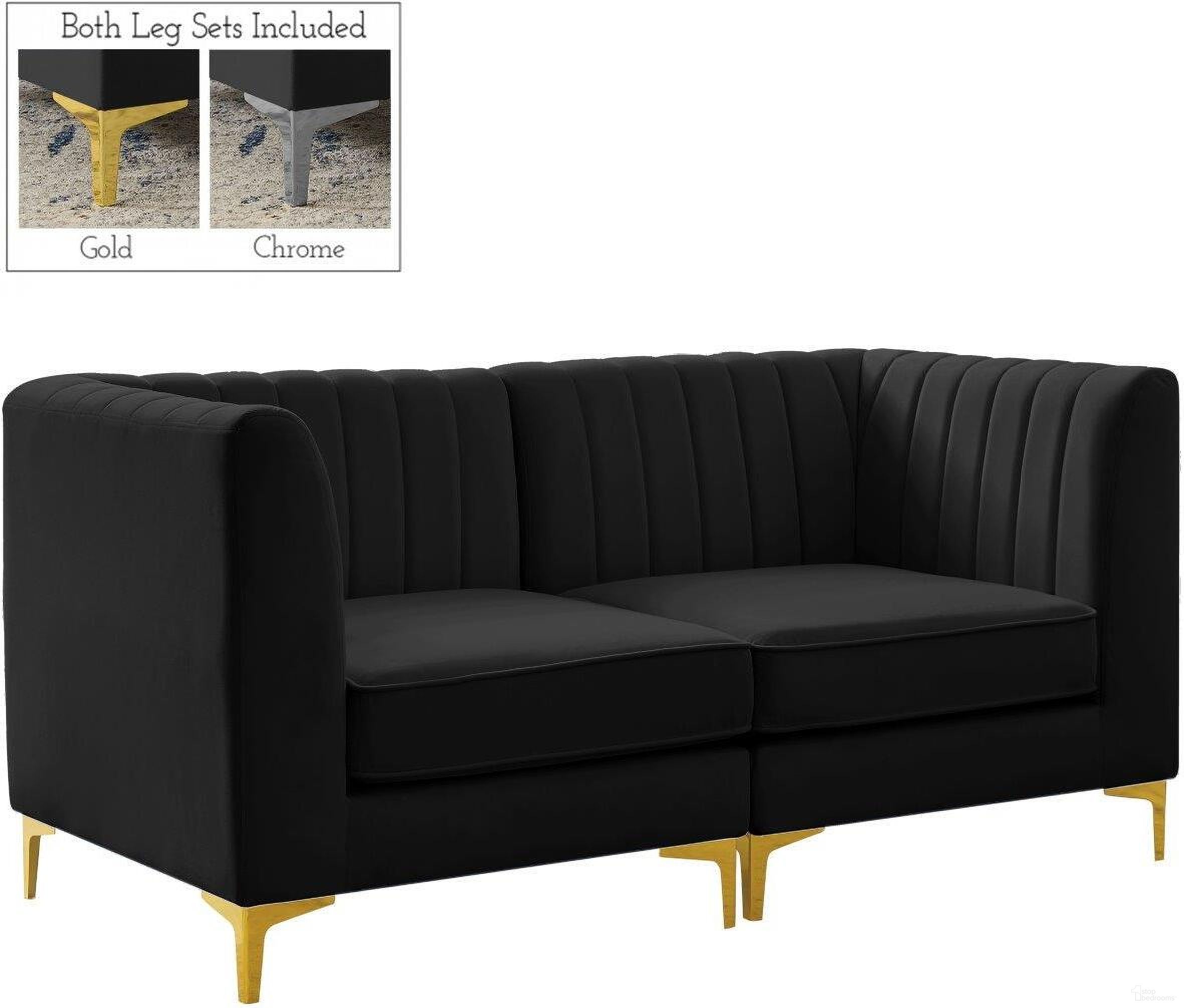 The appearance of Alina Velvet 2 Piece Modular Sofa In Black designed by Meridian in the modern / contemporary interior design. This black piece of furniture was selected by 1StopBedrooms from Alina Collection to add a touch of cosiness and style into your home. Sku: 604Black-Corner;604Black-Corner. Material: Velvet.