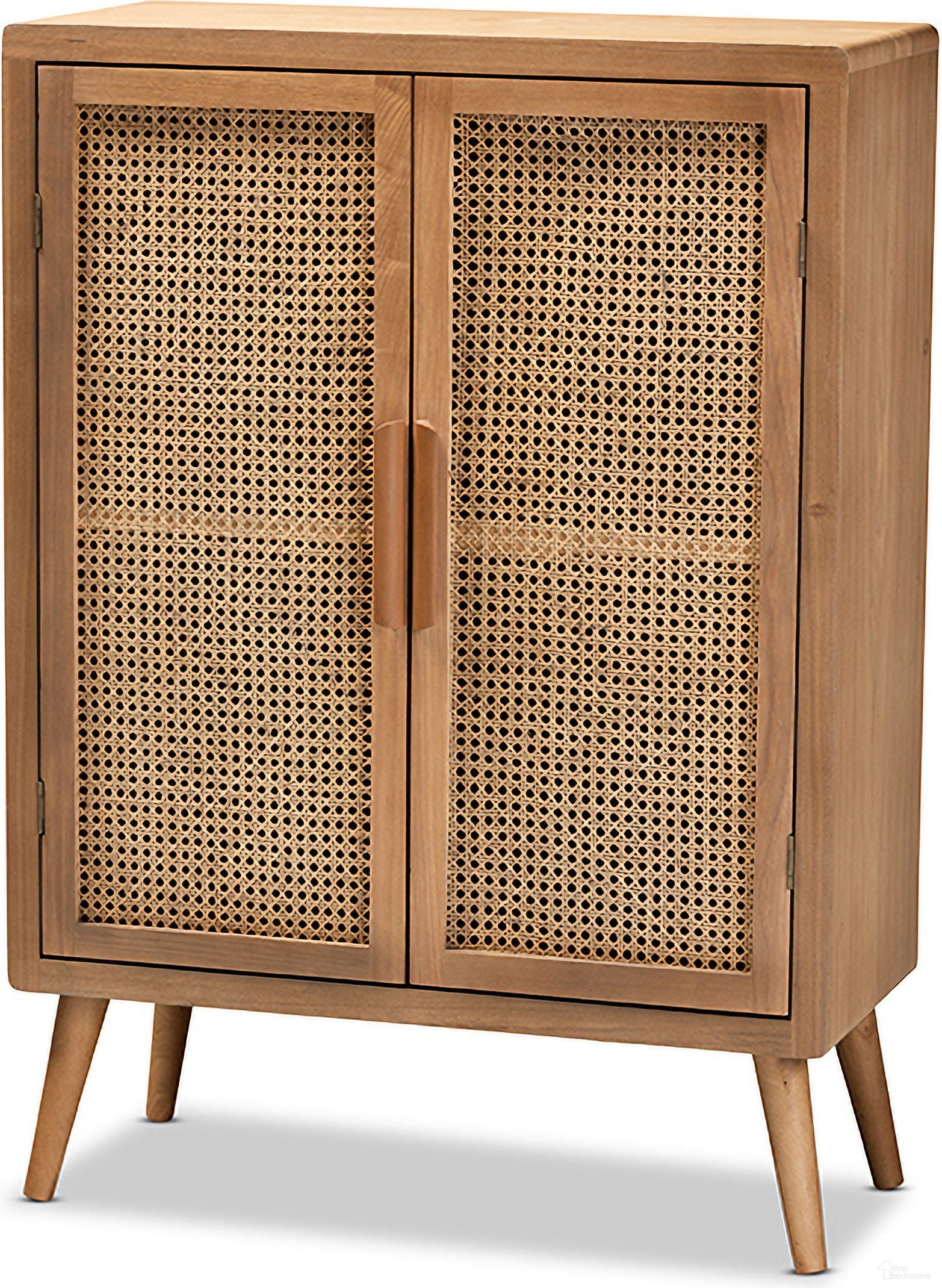 The appearance of Alina Mid-Century Modern Medium Oak Finished Wood And Rattan 2-Door Accent Storage Cabinet designed by Baxton Studio in the transitional interior design. This medium oak piece of furniture was selected by 1StopBedrooms from Alina Collection to add a touch of cosiness and style into your home. Sku: JY1904-Medium Oak-Cabinet. Material: MDF.