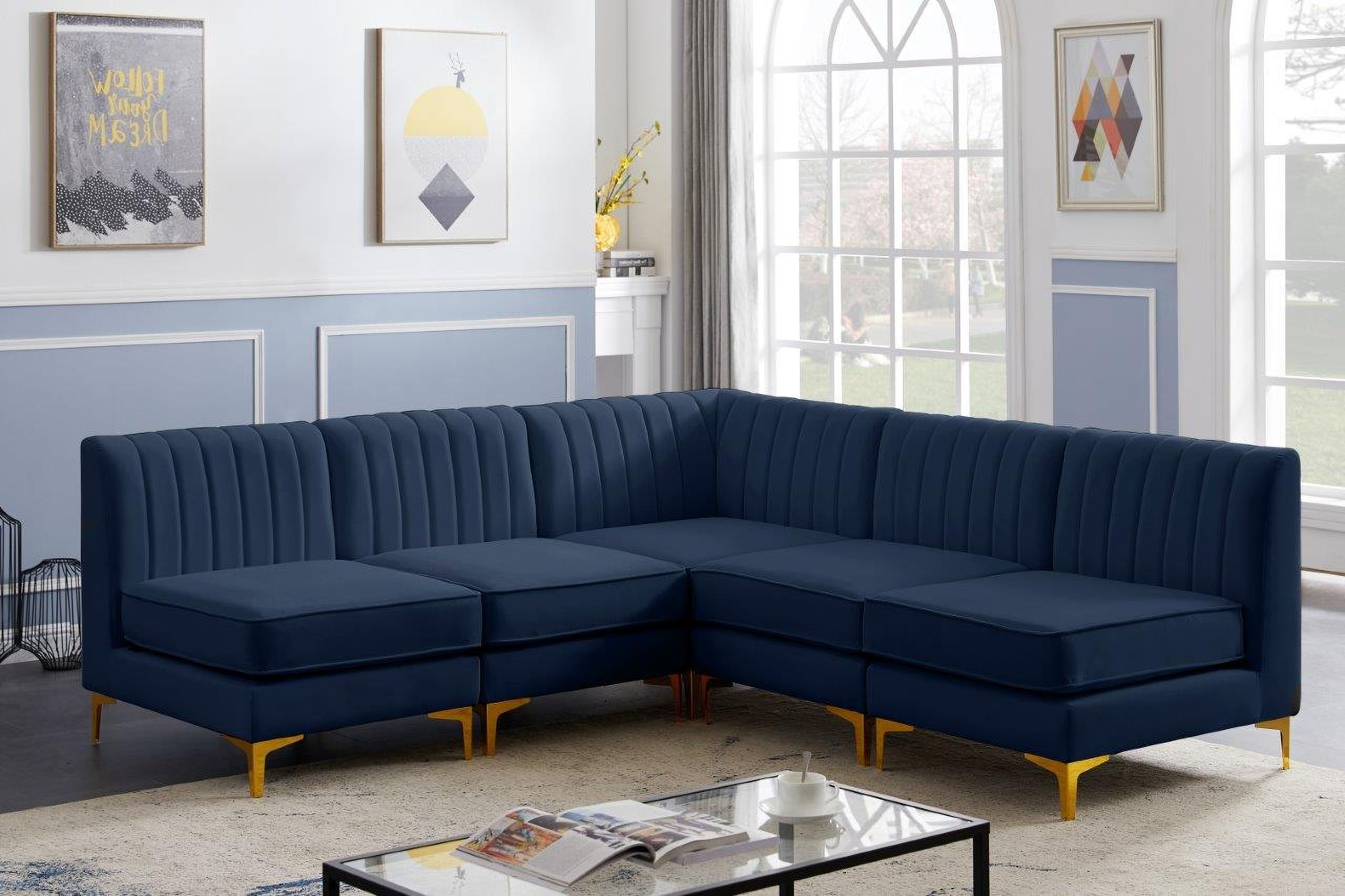 Alina Velvet 5 Piece Modular Sectional In Navy