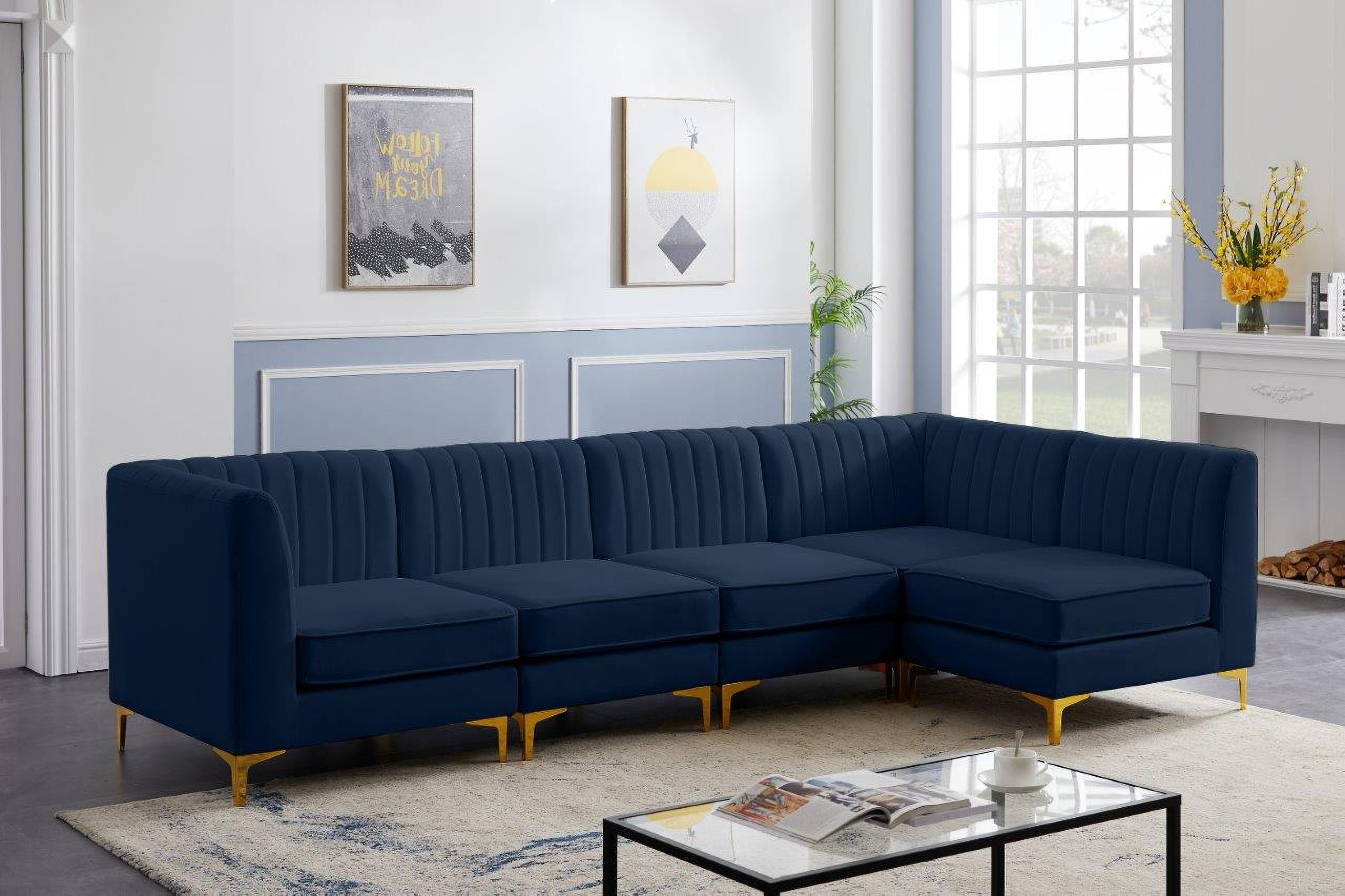 Alina Velvet 5 Piece Modular Sectional In Navy