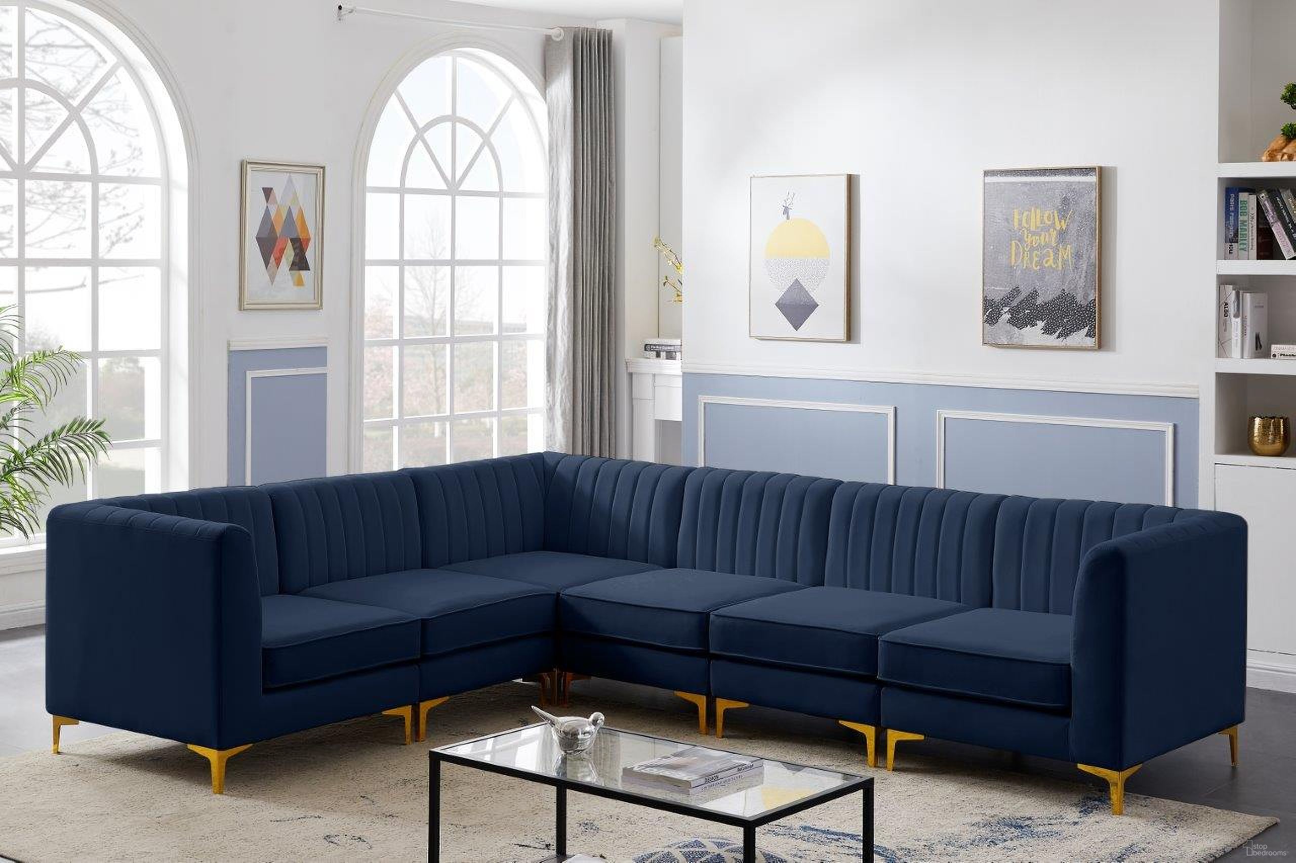 Alina Velvet 6 Piece Modular Sectional In Navy