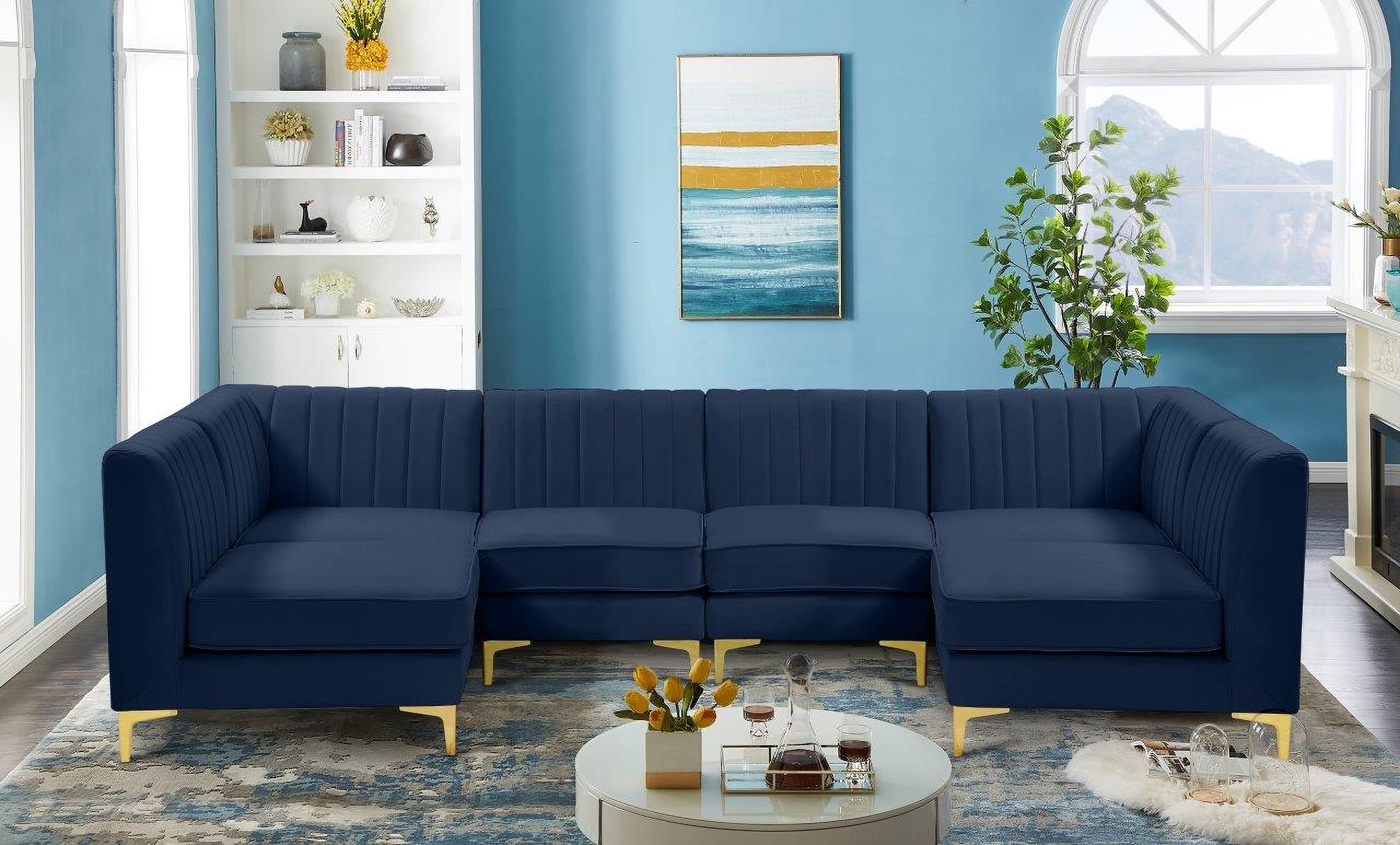 Alina Velvet 6 Piece Modular Sectional In Navy