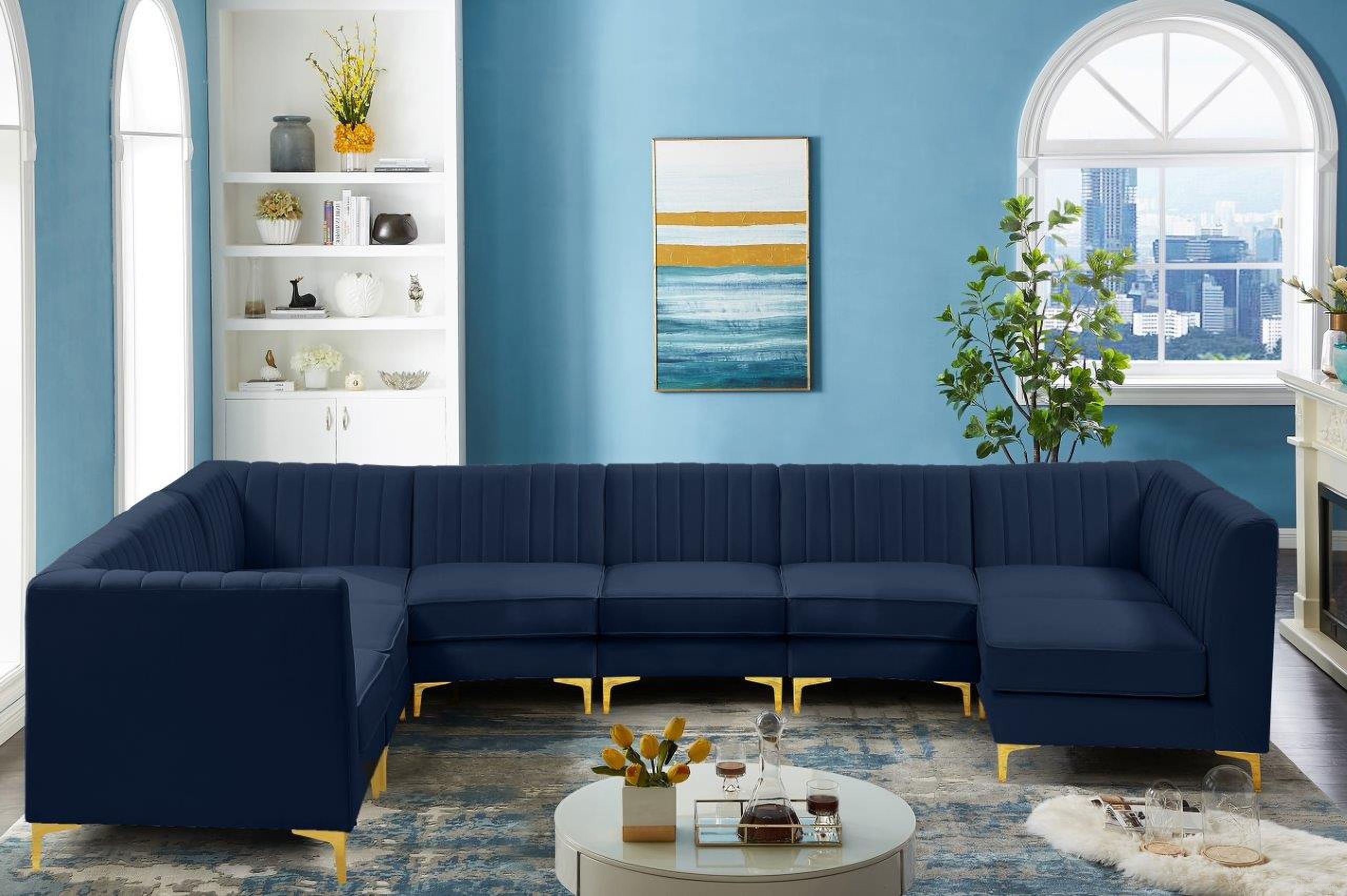 Alina Velvet 8 Piece Modular Sectional In Navy