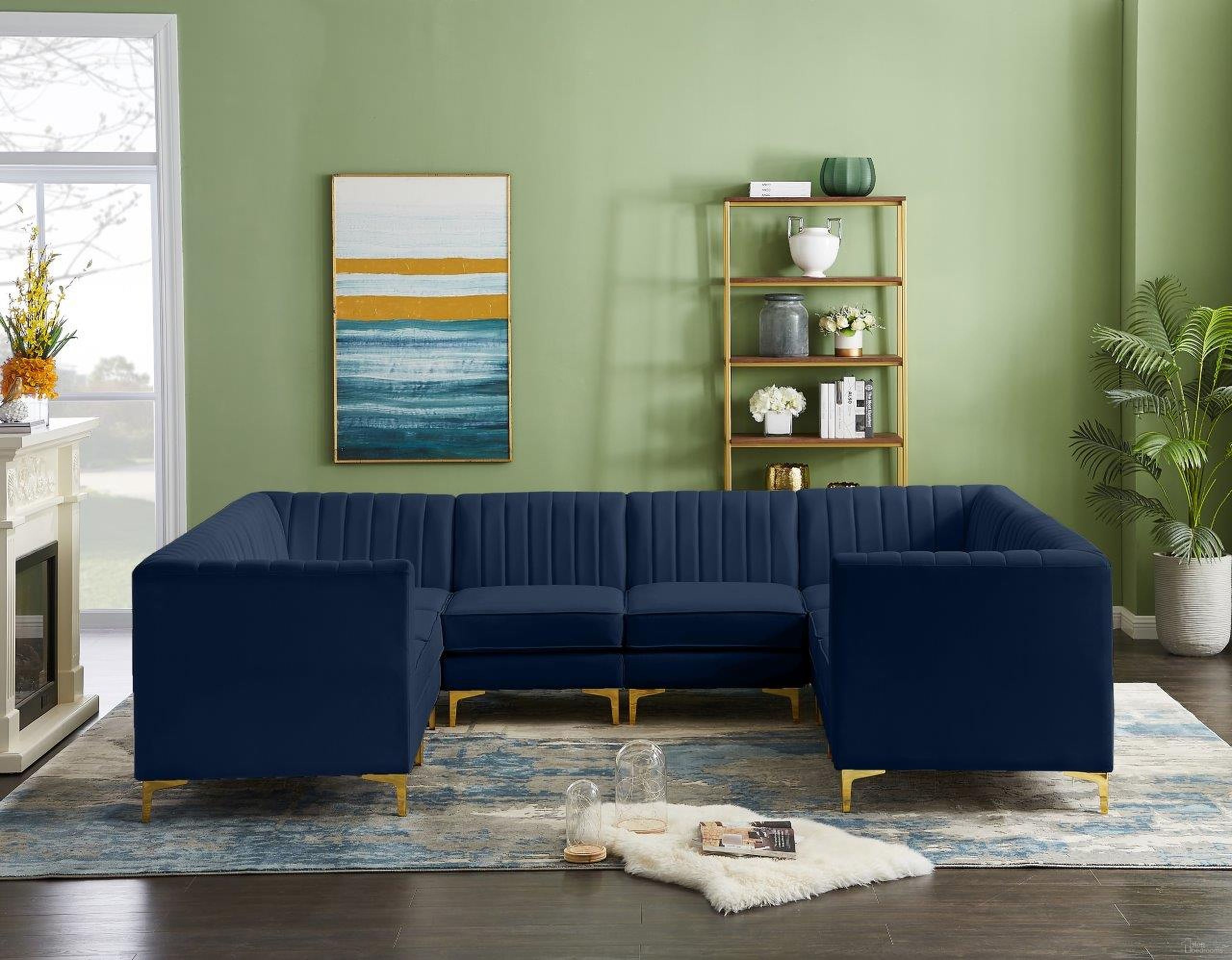 Alina Velvet 8 Piece Modular Sectional In Navy
