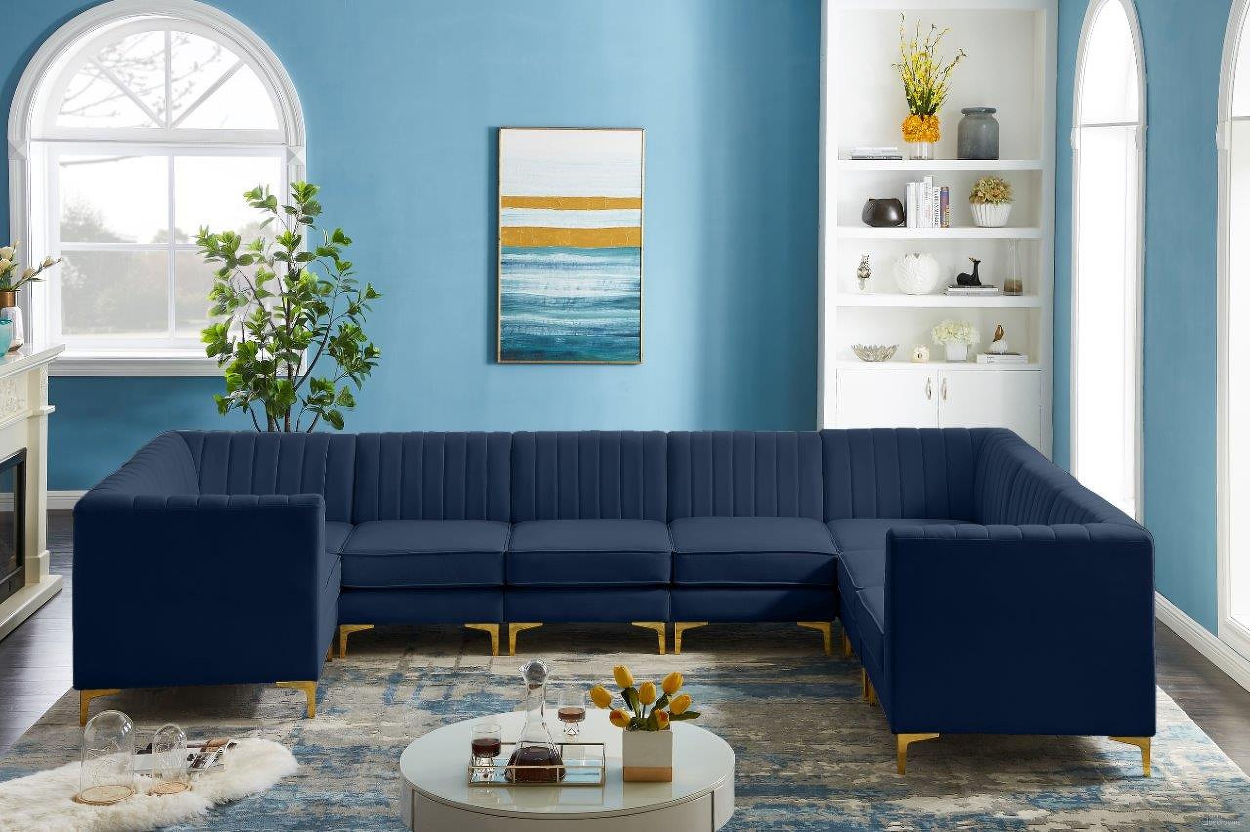 Alina Velvet 8 Piece Modular Sectional In Navy