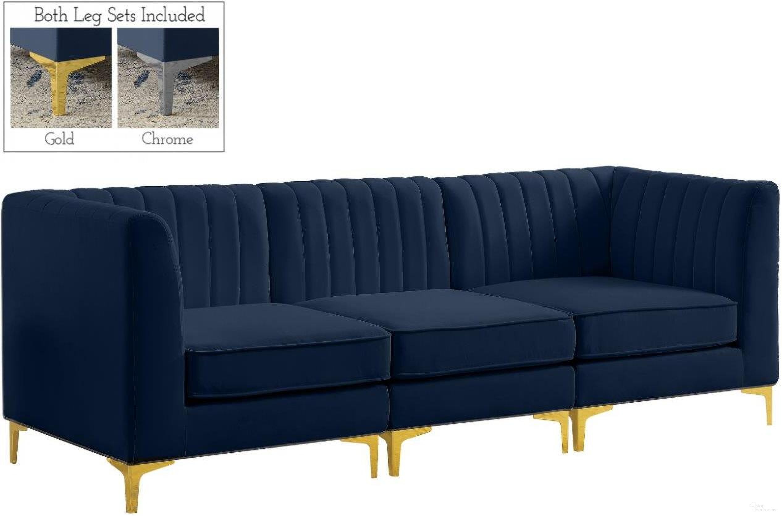 The appearance of Alina Velvet 3 Seater Modular Sofa with Arm Support In Navy designed by Meridian in the modern / contemporary interior design. This navy piece of furniture was selected by 1StopBedrooms from Alina Collection to add a touch of cosiness and style into your home. Sku: 604Navy-Corner;604Navy-Corner;604Navy-Armless. Material: Velvet.