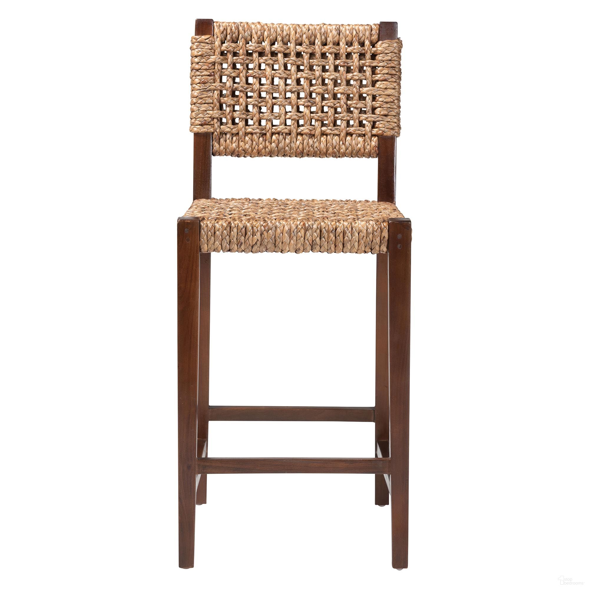 Alise Handwoven Seagrass Bar Stool with Mahogany Wood Frame In Natural and Earthy Brown