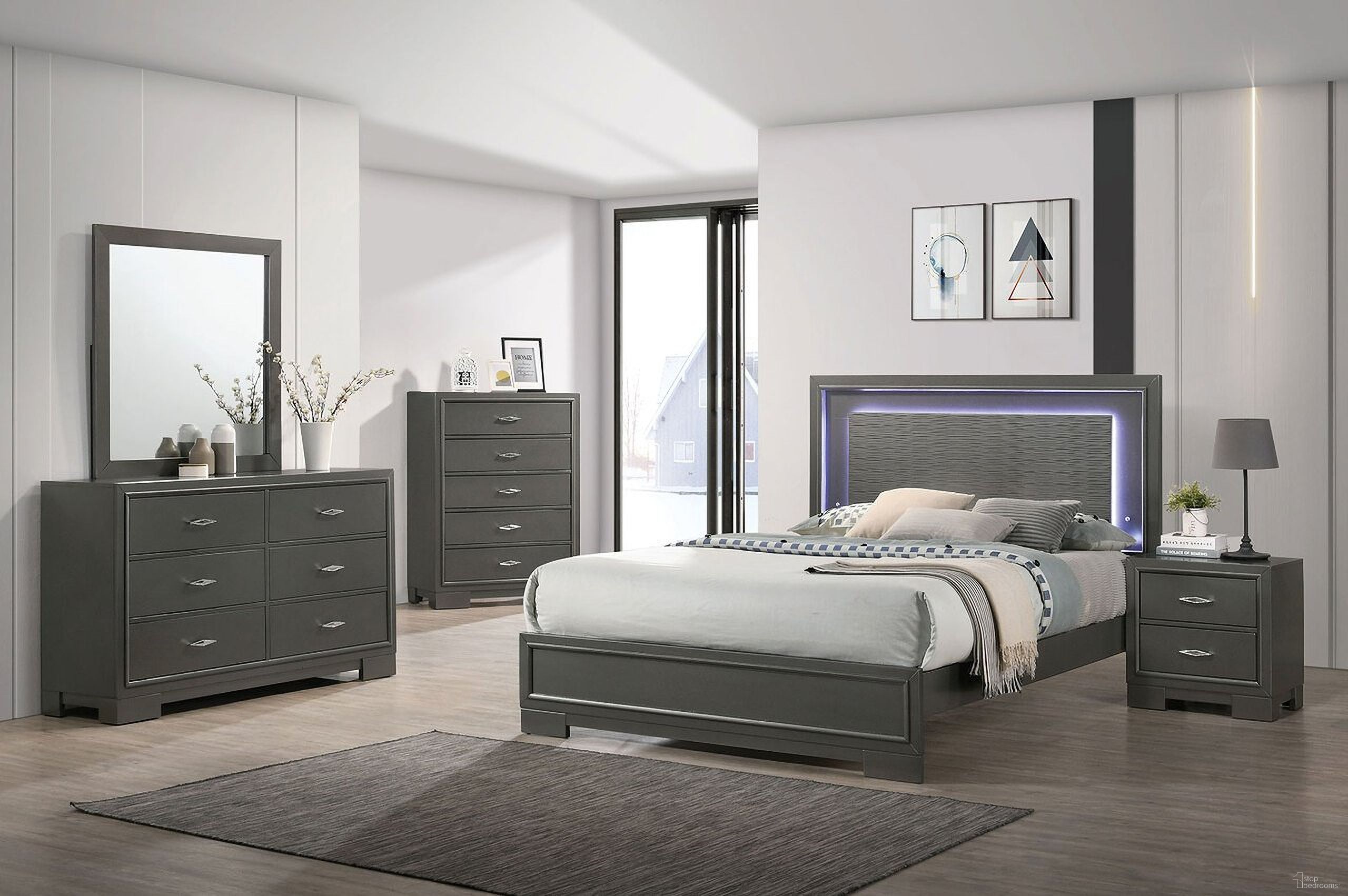 The appearance of Alison Bedroom Set In Dark Walnut designed by Furniture of America in the modern / contemporary interior design. This dark walnut piece of furniture was selected by 1StopBedrooms from Alison Collection to add a touch of cosiness and style into your home. Sku: CM7416GY-Q-HBFB;CM7416GY-Q-R;CM7416GY-N. Bed Type: Platform Bed. Material: Wood. Bed Size: Queen.
