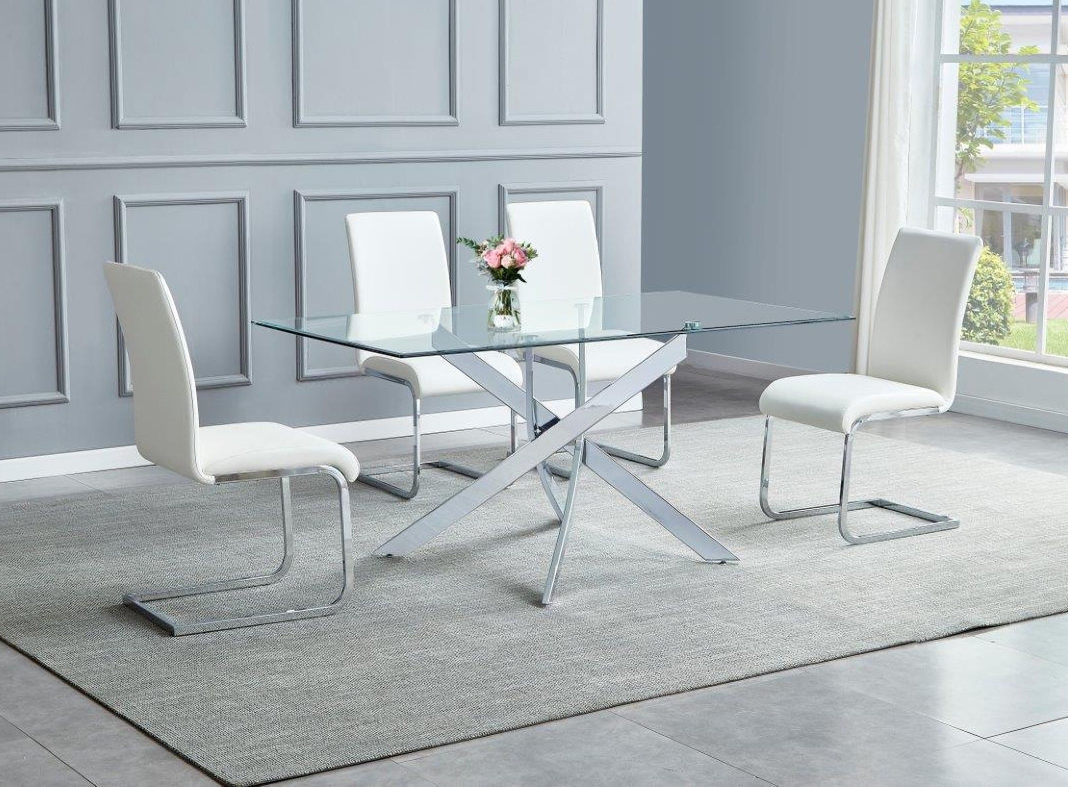 Alison Rectangle Dining Room Set In Silver