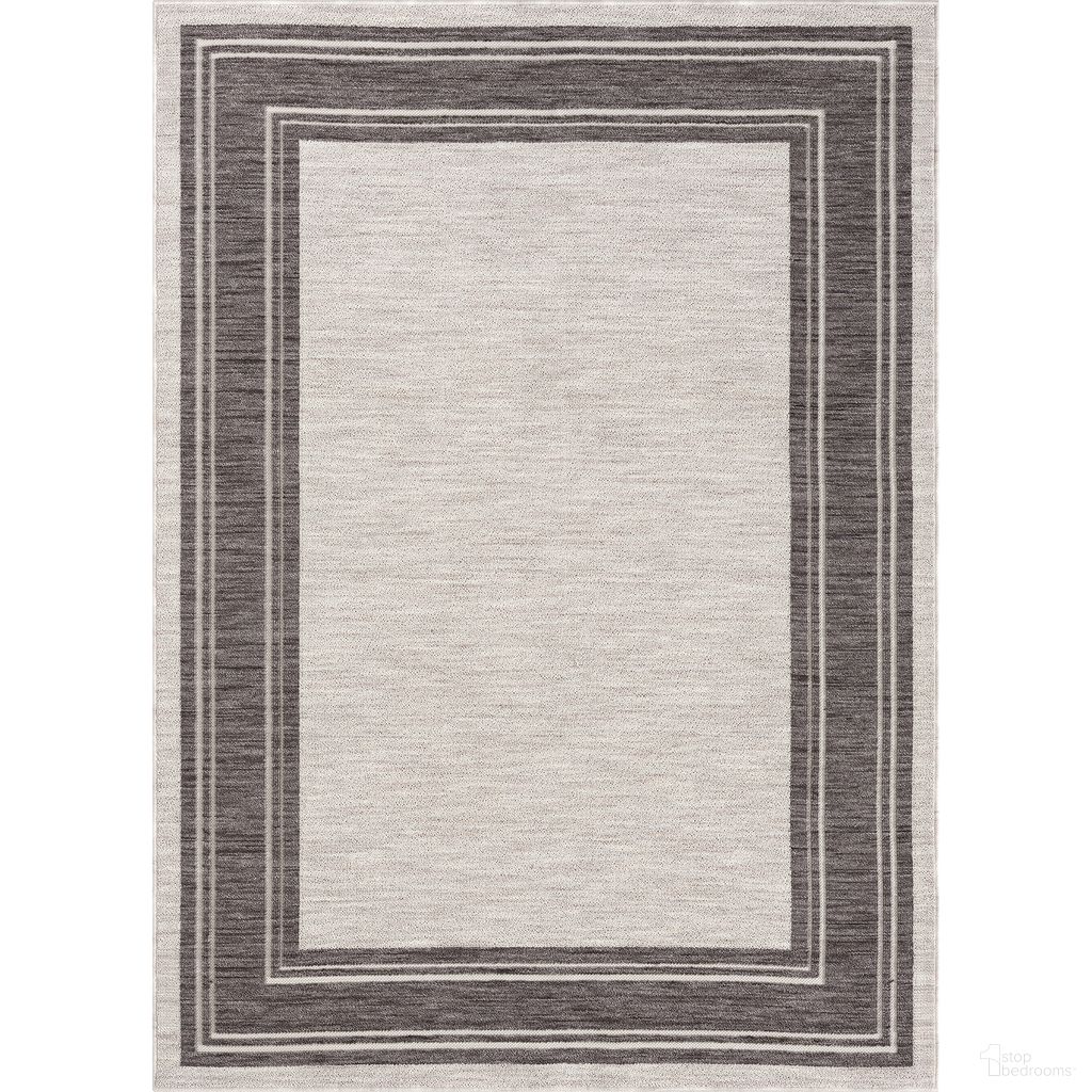Alivo Bordered Power-Loomed Indoor/Outdoor Area Rug In Ivory and Gray
