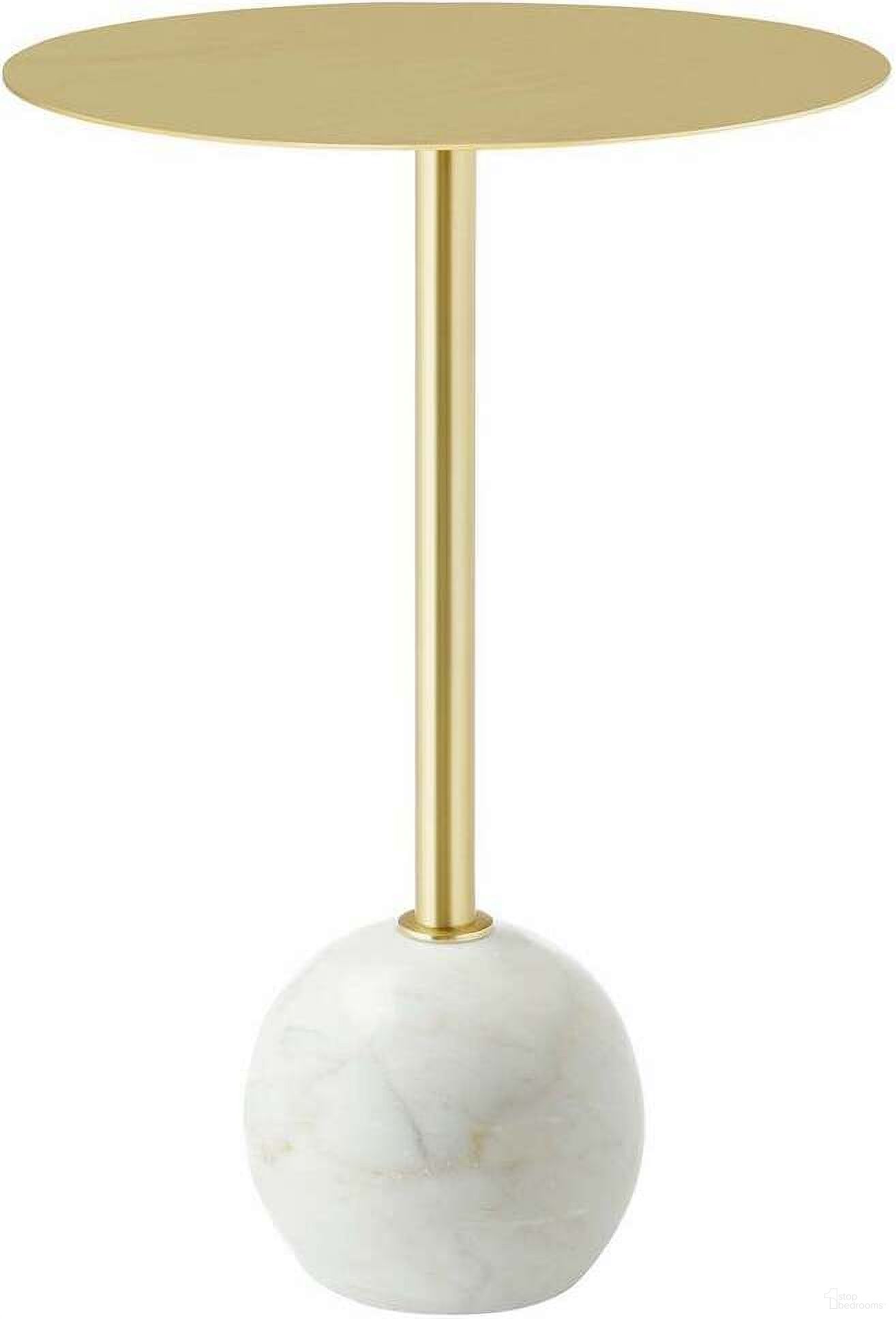 Aliza Marble Round Side Table In White and Brass
