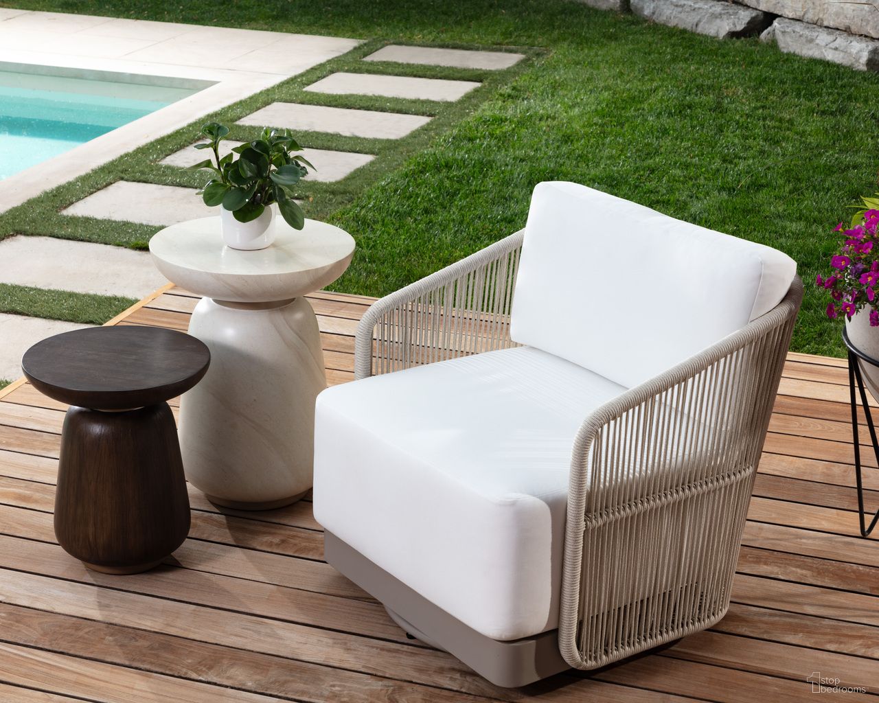 Allariz Swivel Armchair In Greige and Stinson White