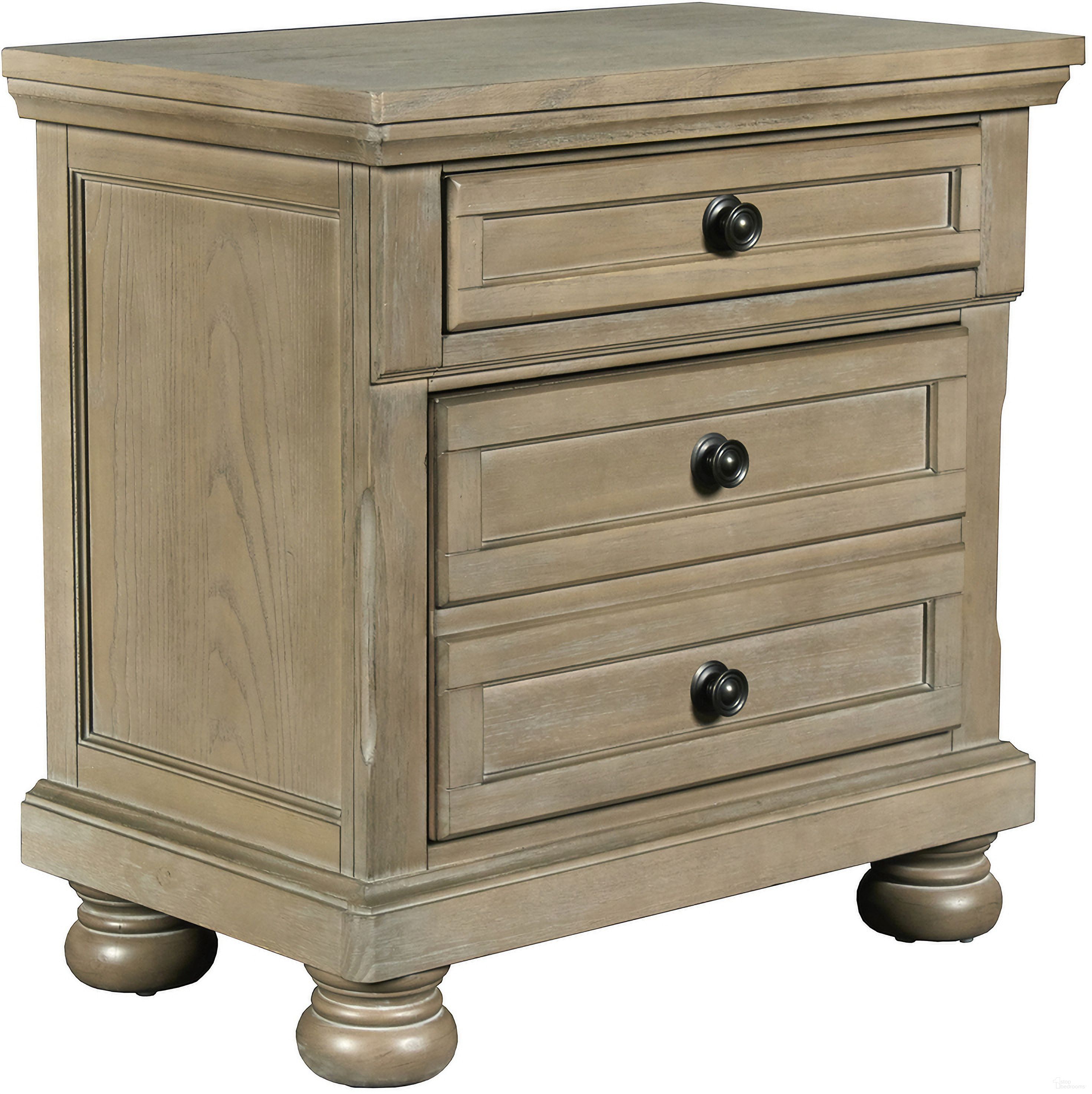 The appearance of Allegra Pewter Nightstand designed by New Classic in the transitional interior design. This brown piece of furniture was selected by 1StopBedrooms from Allegra Collection to add a touch of cosiness and style into your home. Sku: B2159-040. Material: Wood.