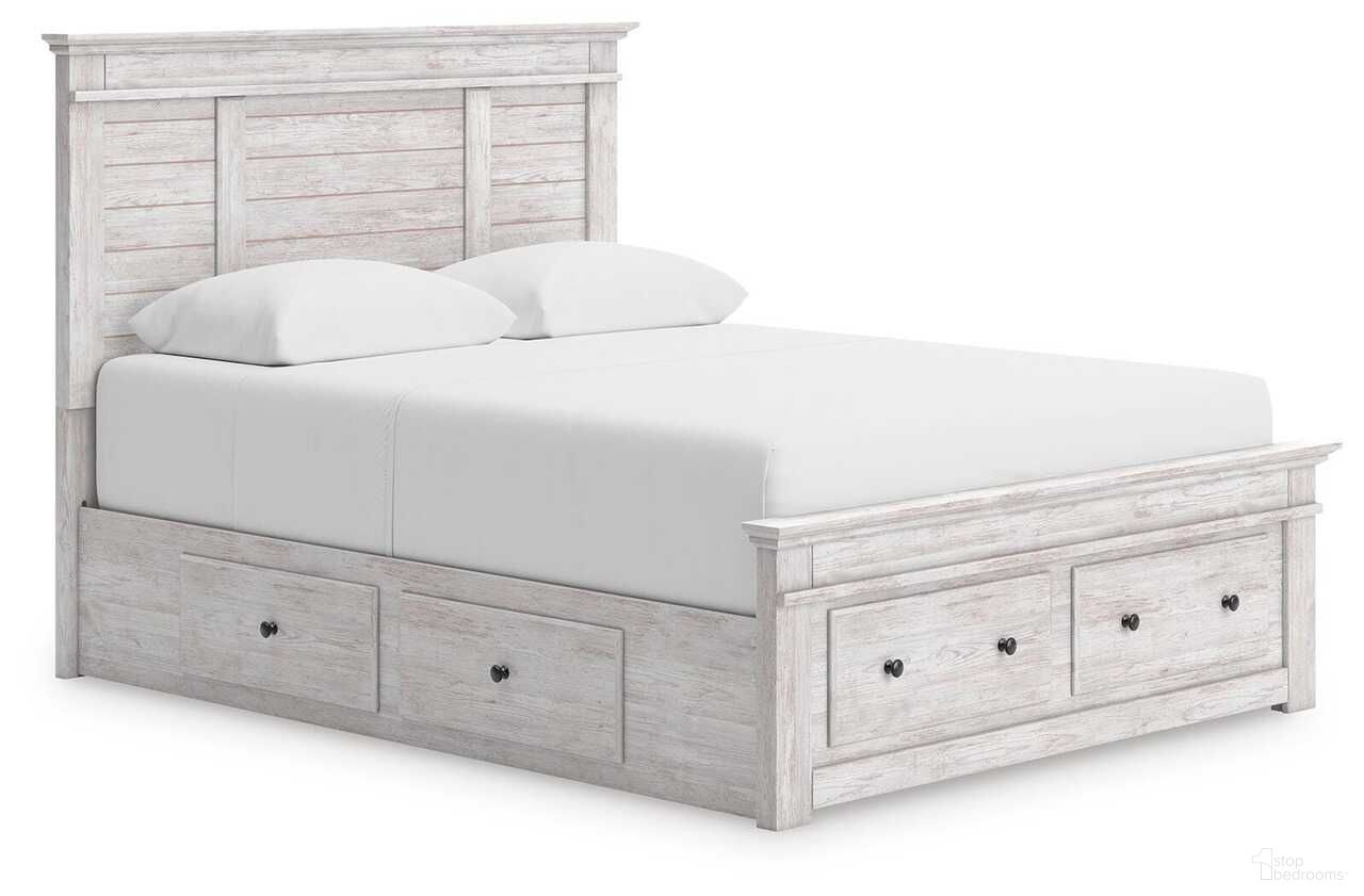 Allihauser Full Panel Bed with Storage In White Wash