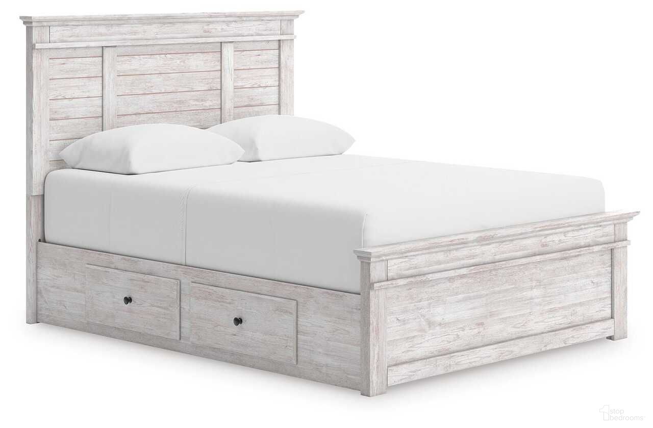 Allihauser Full Panel Bed with Storage In White Wash