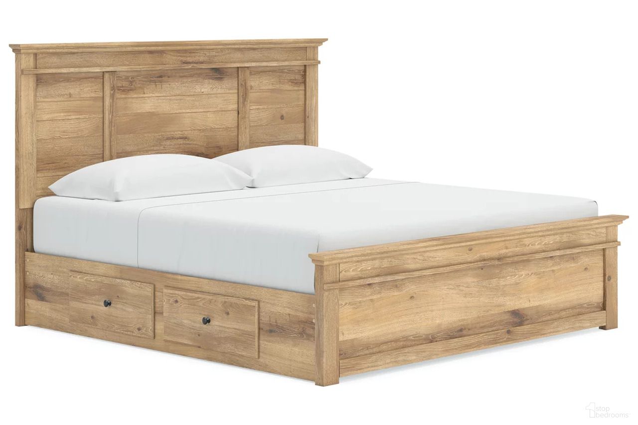 The appearance of Allihauser King Panel Storage Bed In Tan designed by Signature Design by Ashley in the transitional interior design. This tan piece of furniture  was selected by 1StopBedrooms from Allihauser Collection to add a touch of cosiness and style into your home. Sku: B100-14;NCB1170-56;NCB1170-58;NCB1170-60;NCB1170-95. Bed Type: Storage Bed. Bed Size: King.