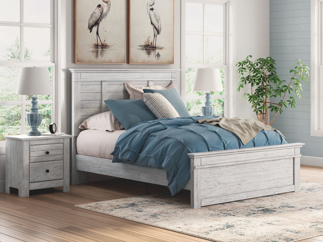 The appearance of Allihauser Panel Bedroom Set In White Wash designed by Signature Design by Ashley in the transitional interior design. This white wash piece of furniture was selected by 1StopBedrooms from Allihauser Collection to add a touch of cosiness and style into your home. Sku: NCB1171-54;NCB1171-57;NCB1171-96;NCB1171-92. Material: Wood. Bed Size: Queen.