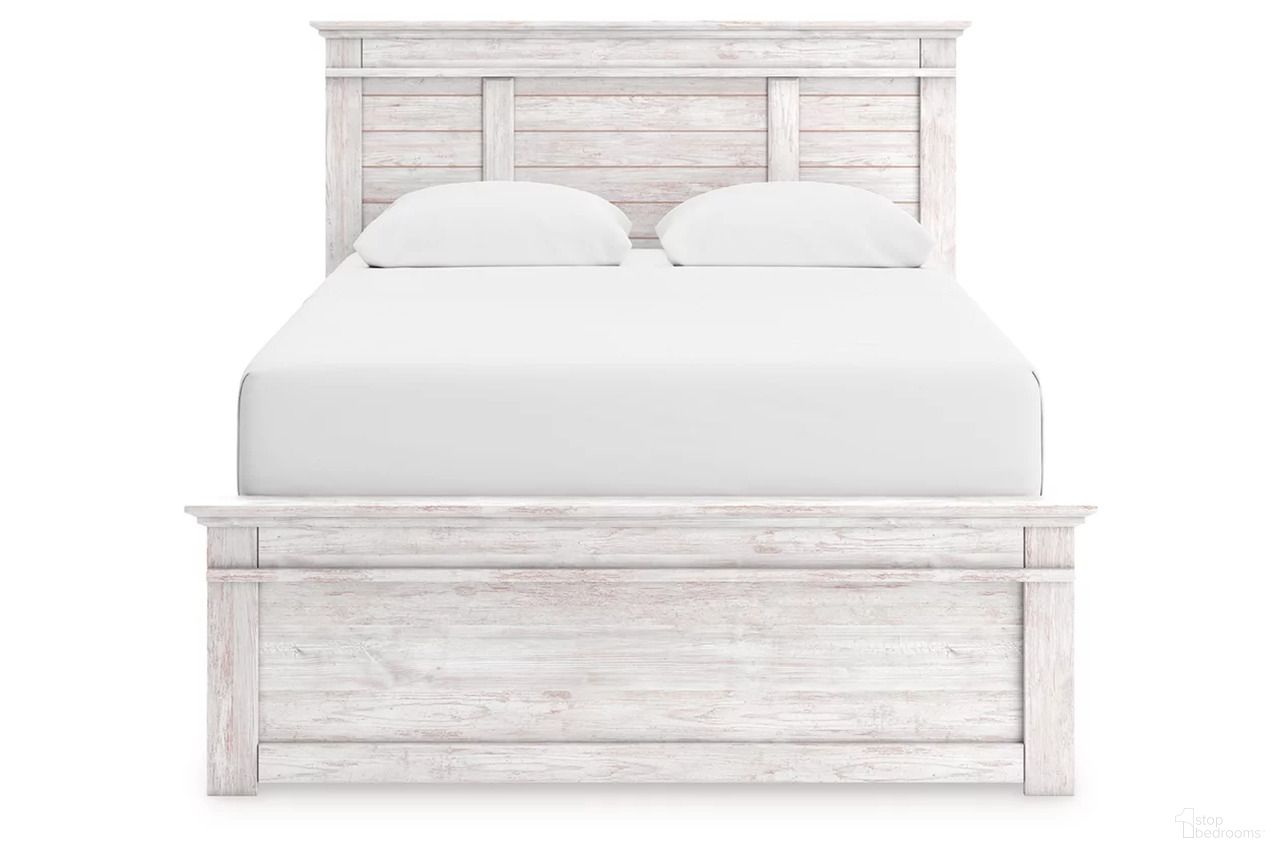 The appearance of Allihauser Queen Panel Bed In White Wash designed by Signature Design by Ashley in the transitional interior design. This white wash piece of furniture was selected by 1StopBedrooms from Allihauser Collection to add a touch of cosiness and style into your home. Sku: NCB1171-54;NCB1171-57;NCB1171-96. Bed Type: Panel Bed. Bed Size: Queen.