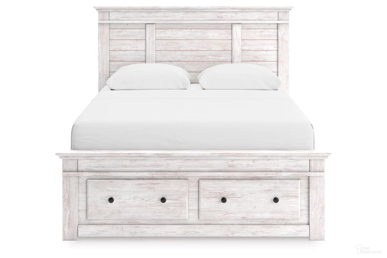 The appearance of Allihauser Queen Panel Storage Bed In White Wash designed by Signature Design by Ashley in the transitional interior design. This white wash piece of furniture was selected by 1StopBedrooms from Allihauser Collection to add a touch of cosiness and style into your home. Sku: B100-13;NCB1171-54S;NCB1171-57;NCB1171-95. Bed Type: Panel Bed. Bed Size: Queen.