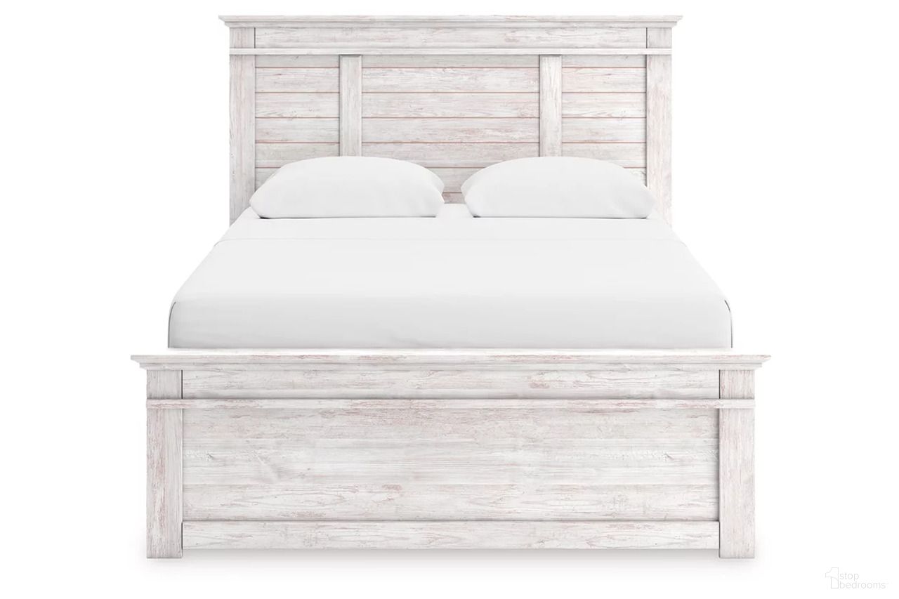 The appearance of Allihauser Queen Panel Storage Bed In White Wash designed by Signature Design by Ashley in the transitional interior design. This white wash piece of furniture  was selected by 1StopBedrooms from Allihauser Collection to add a touch of cosiness and style into your home. Sku: B100-13;NCB1171-54;NCB1171-57;NCB1171-60;NCB1171-60. Bed Type: Panel Bed. Bed Size: Queen.