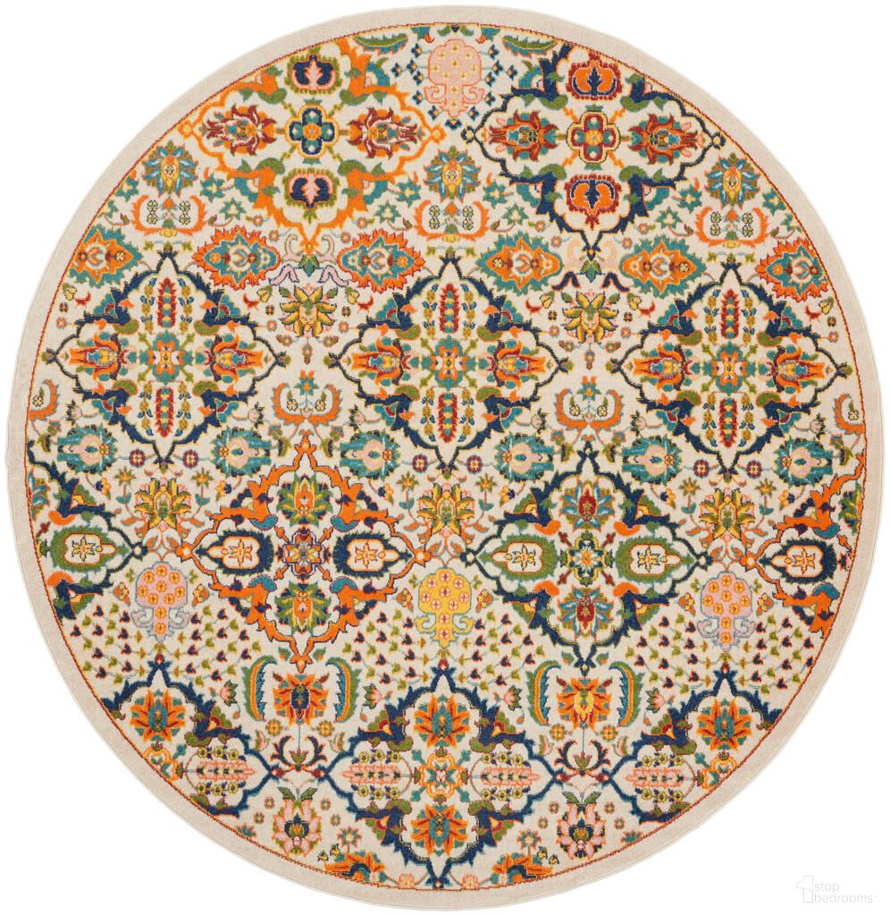 The appearance of Allur 7'10" x 7'10" Round Indoor Rug In Ivory Multi designed by Nourison in the bohemian interior design. This ivory multi piece of furniture was selected by 1StopBedrooms from Allur Collection to add a touch of cosiness and style into your home. Sku: 99446179012. Material: Polypropylene.