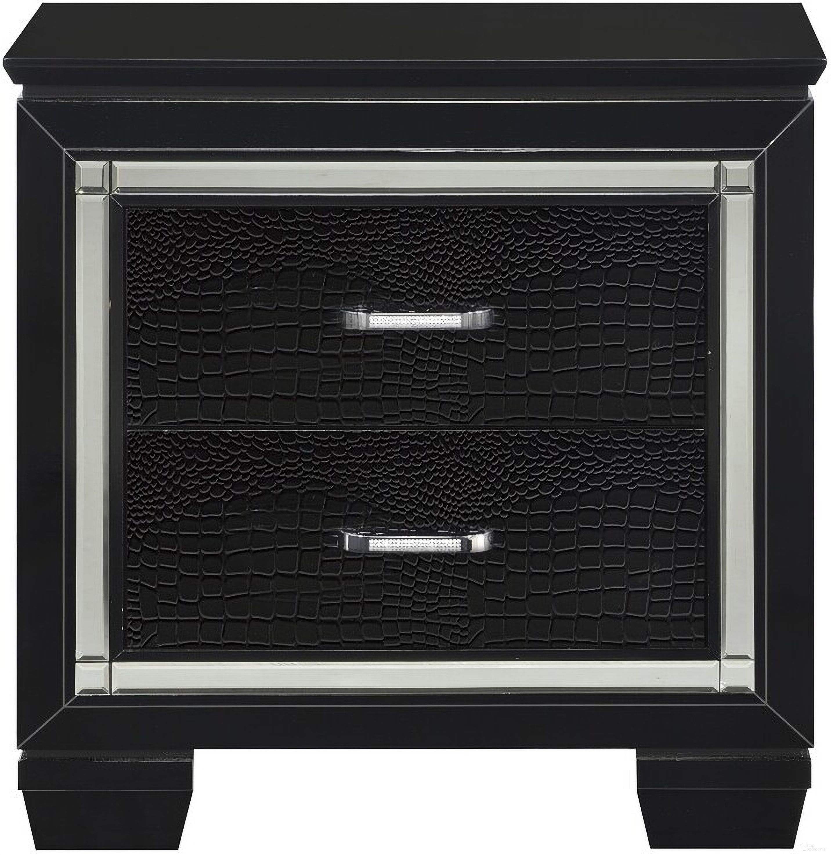 The appearance of Allura Black Nightstand designed by Homelegance in the modern / contemporary interior design. This black piece of furniture  was selected by 1StopBedrooms from Allura Collection to add a touch of cosiness and style into your home. Sku: 1916BK-4. Material: Wood.